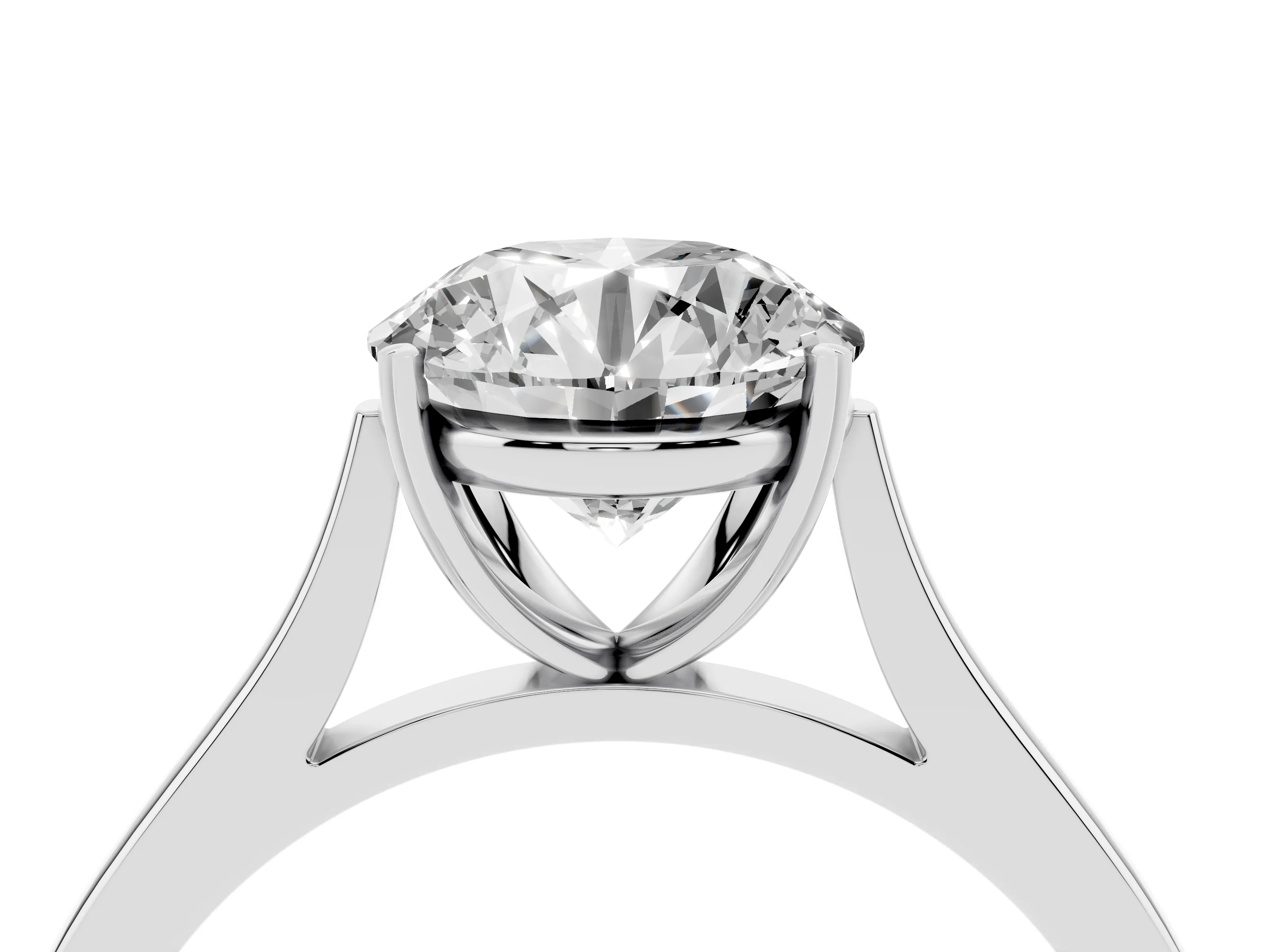 Round Cut Diamond Solitaire Heart Prong Engagement Ring Set in White gold with Tapered Band