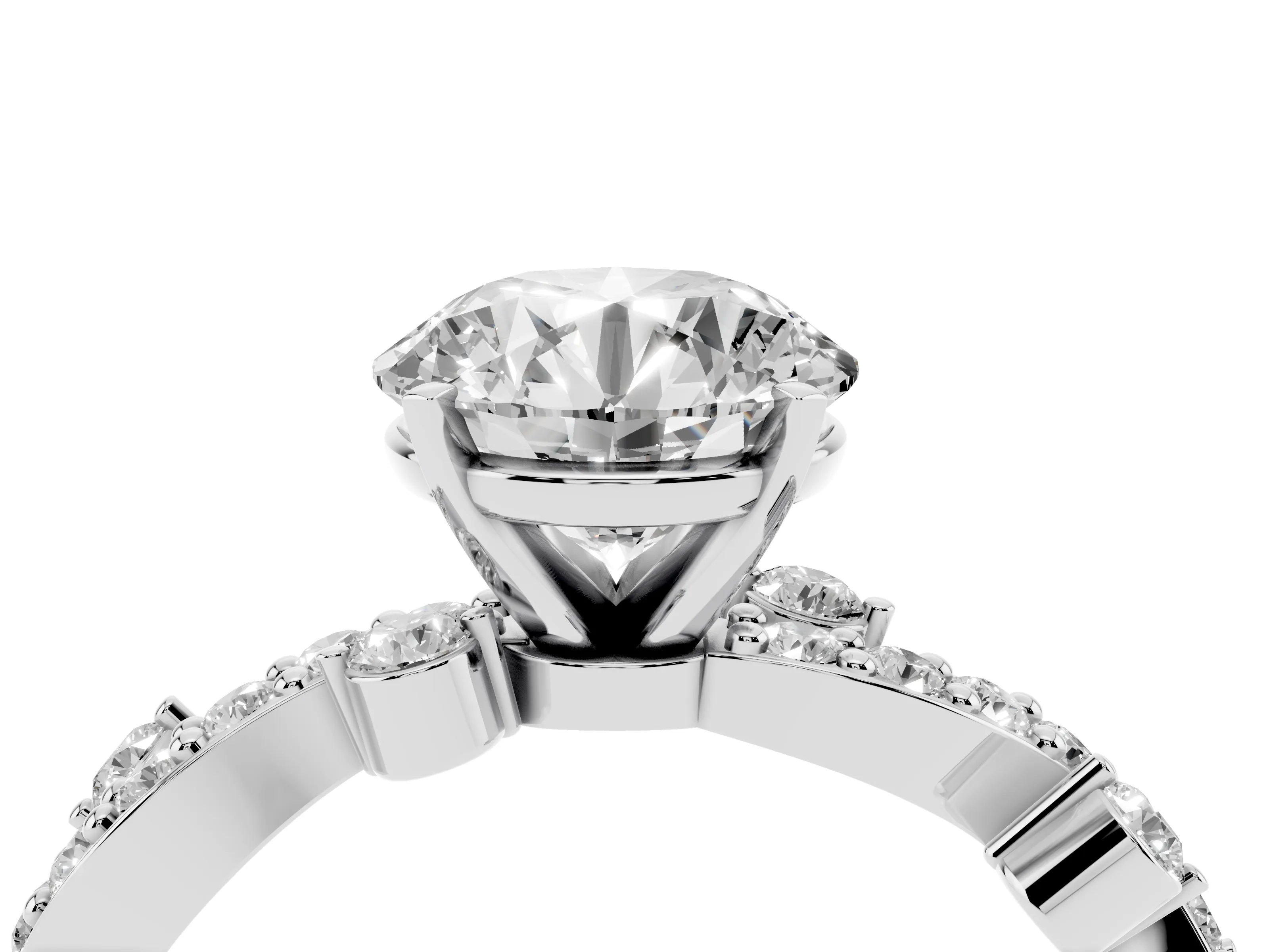 Round Cut Diamond Solitaire Twisted Band Set in White gold with Pavé Setting