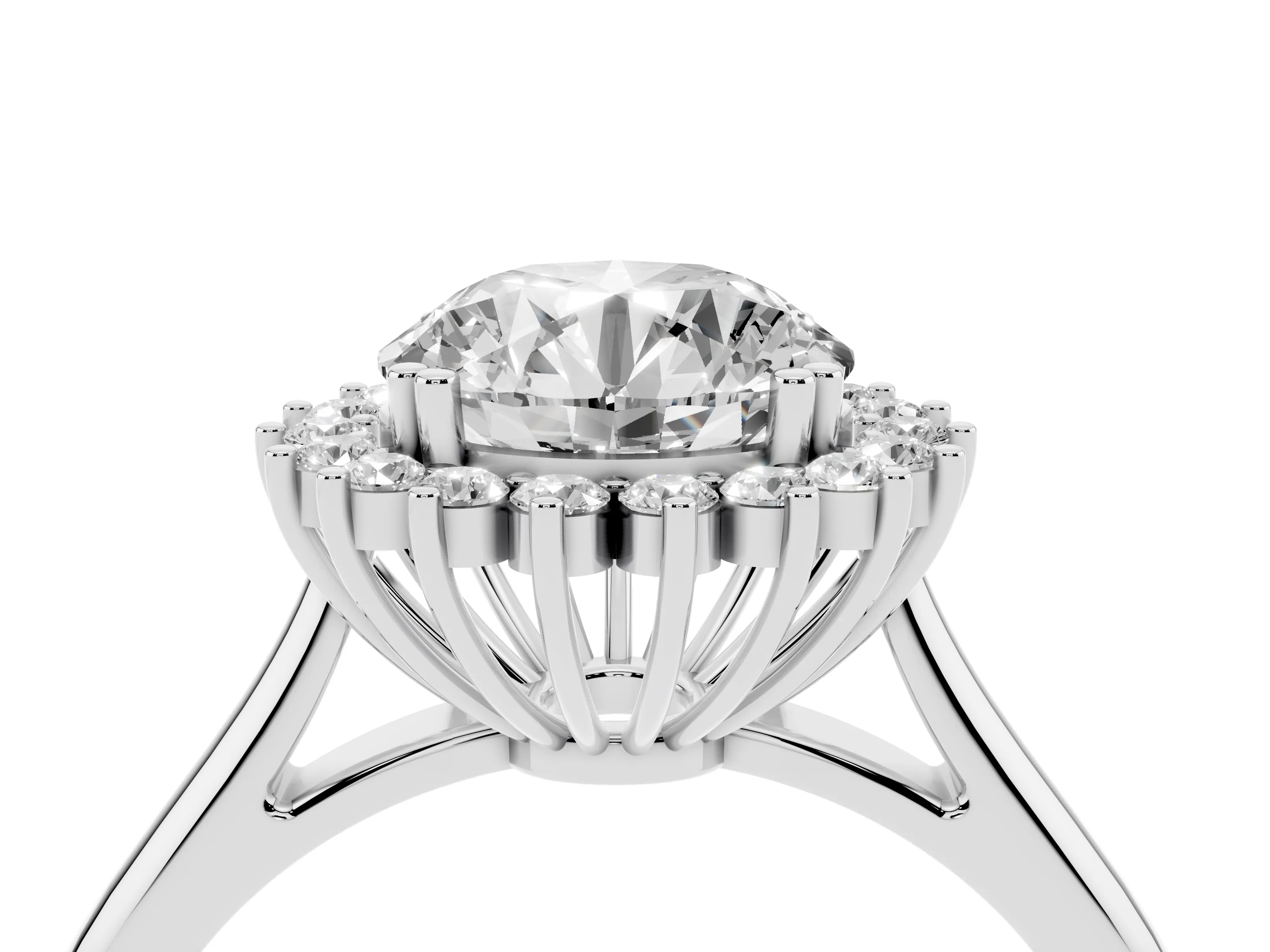 Round Cut Diamond Halo Ring Set in Platinum with Plain Solitaire Band and Prong Setting