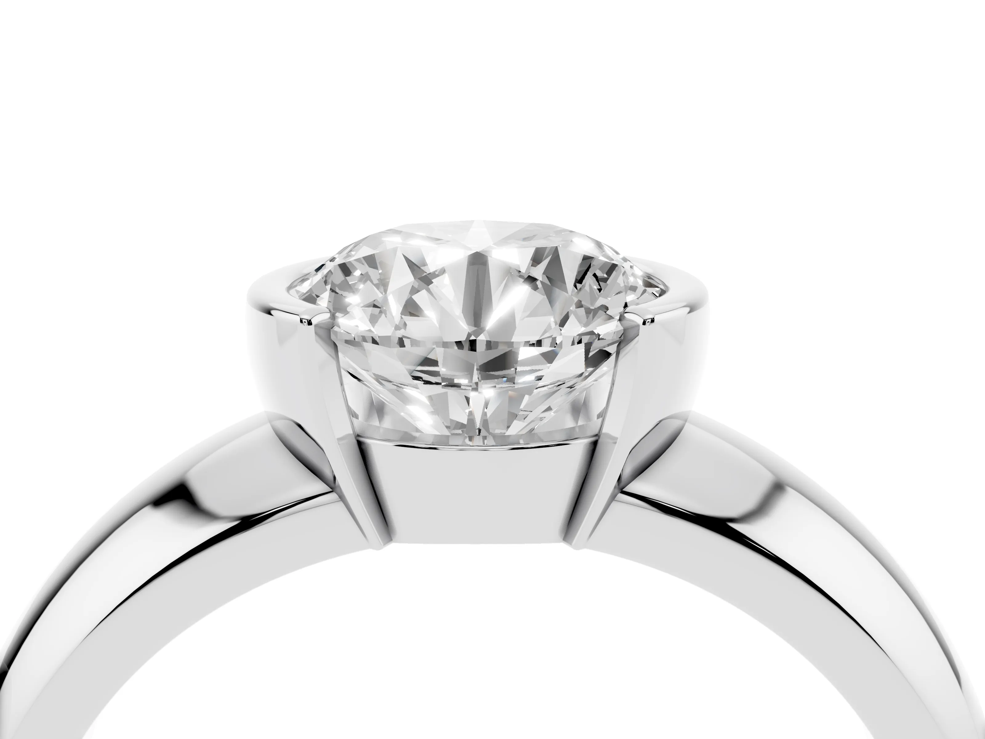 Round Cut Diamond Solitaire Tension Set Ring Set in Platinum with Wide Band