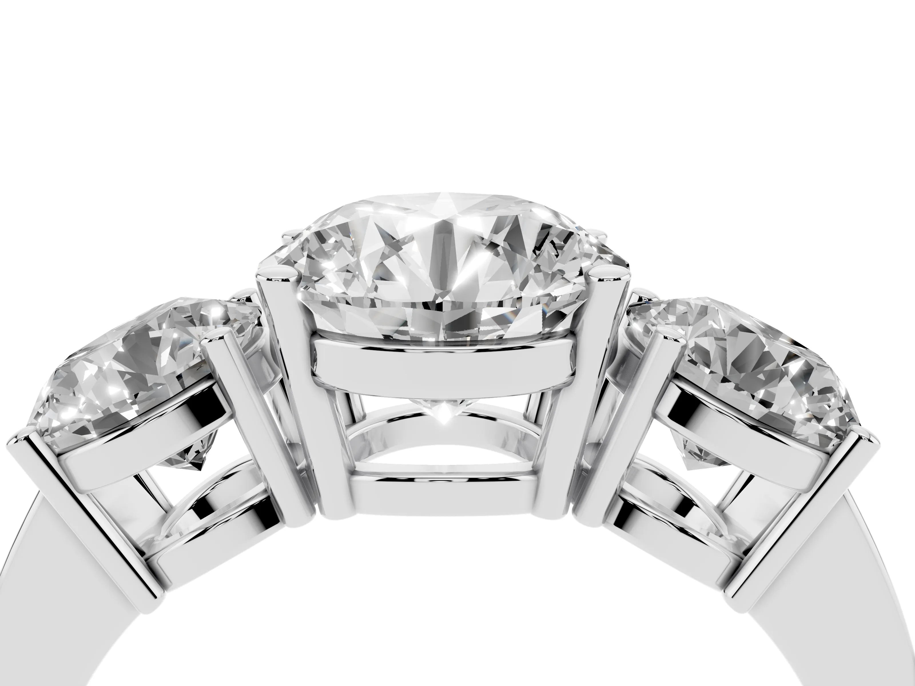 Round Cut Diamond Three-Stone Engagement Ring Set in Platinum with Flat Band