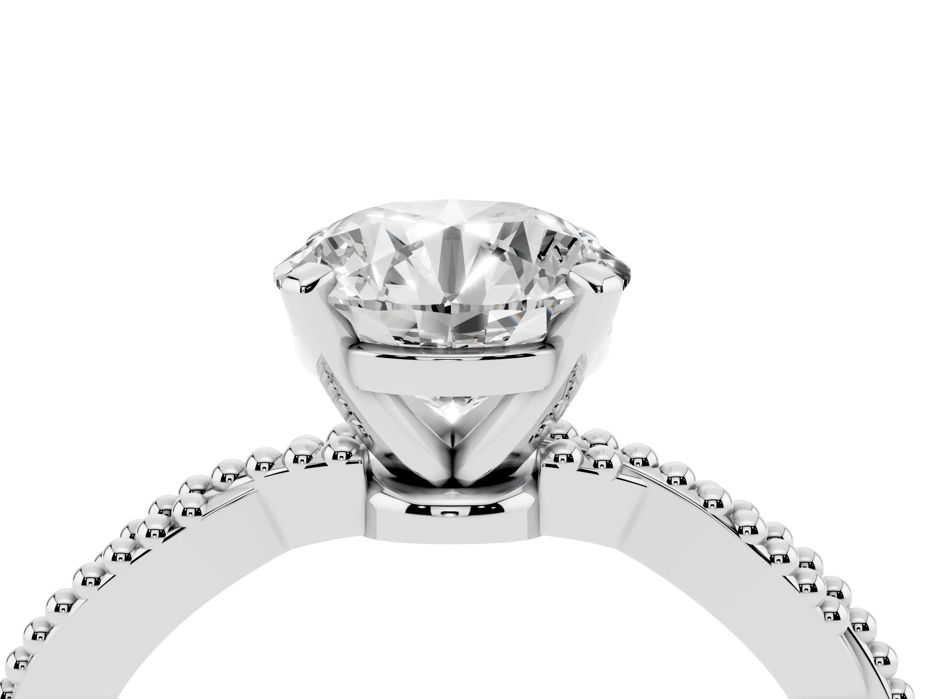 Round Cut Diamond Solitaire Ring Set in Platinum with Twisted Band and Bead Prong Setting