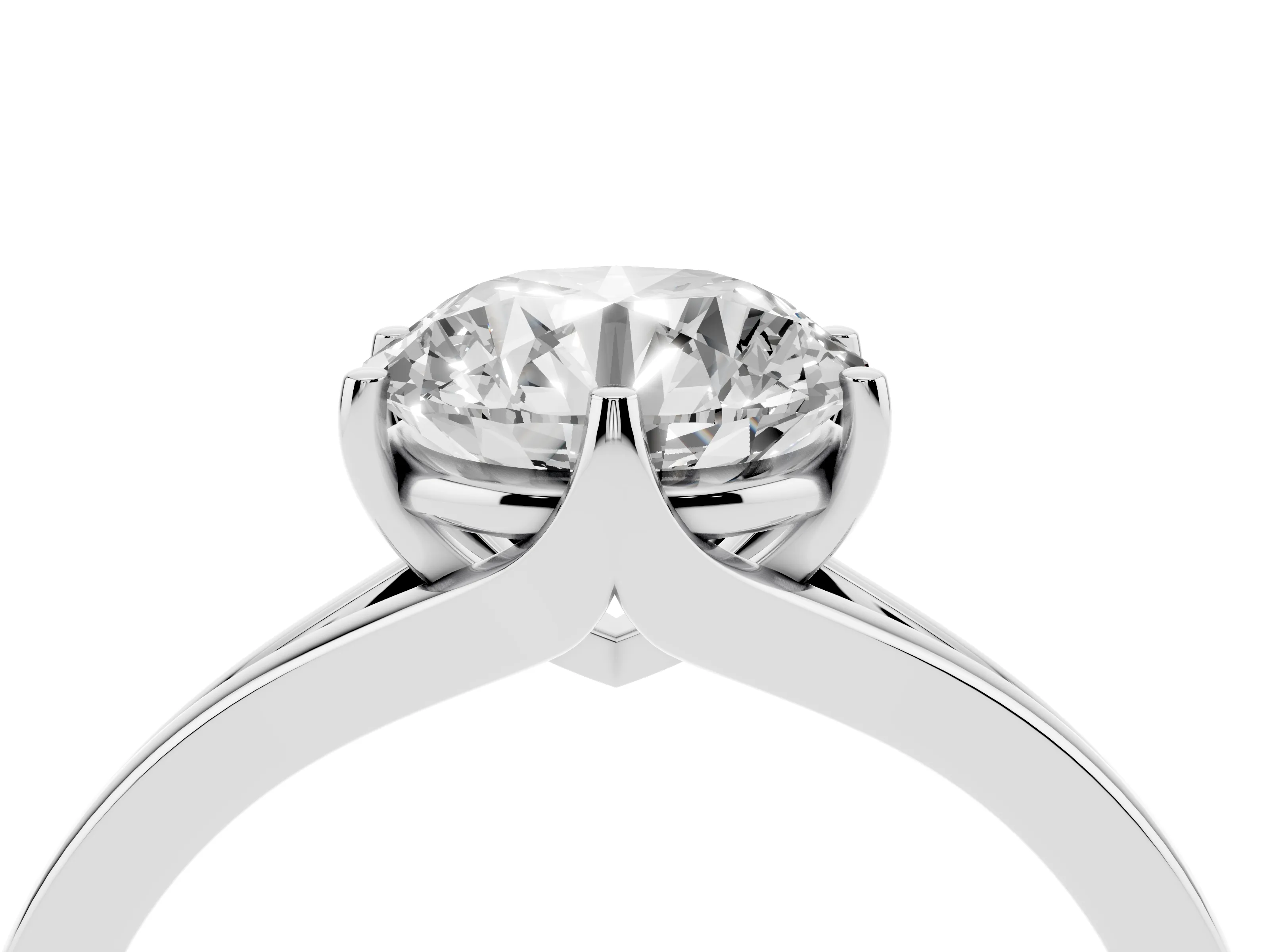 Round Cut Diamond Solitaire Ring Set in Platinum with Polished Tapered Band and Prong Setting