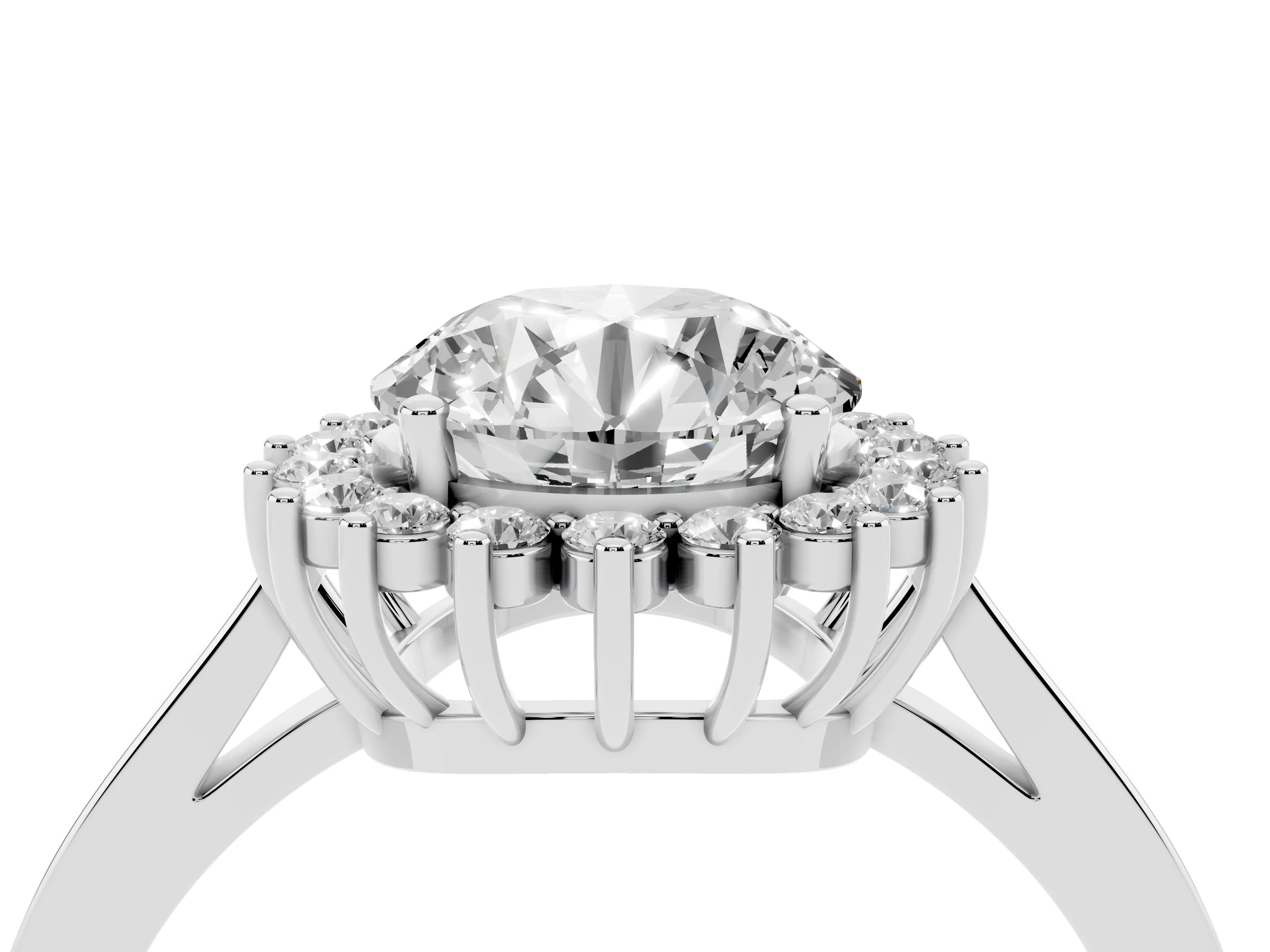 Round Cut Diamond Halo Ring Set in White gold with Round Halo and Smooth Solitaire Band