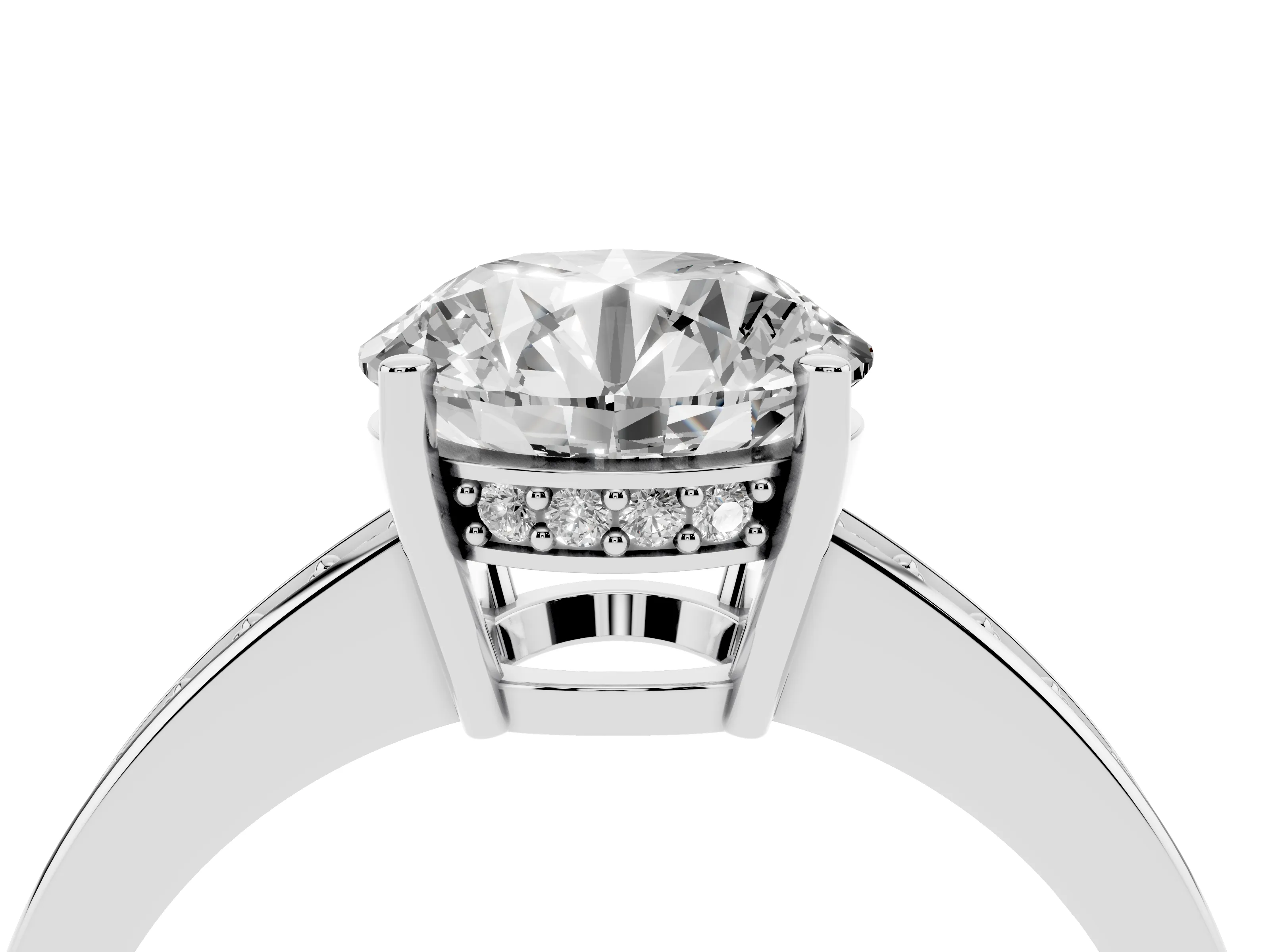 Round Cut Diamond Pavé Band Prong Set Solitaire Ring Set in White gold