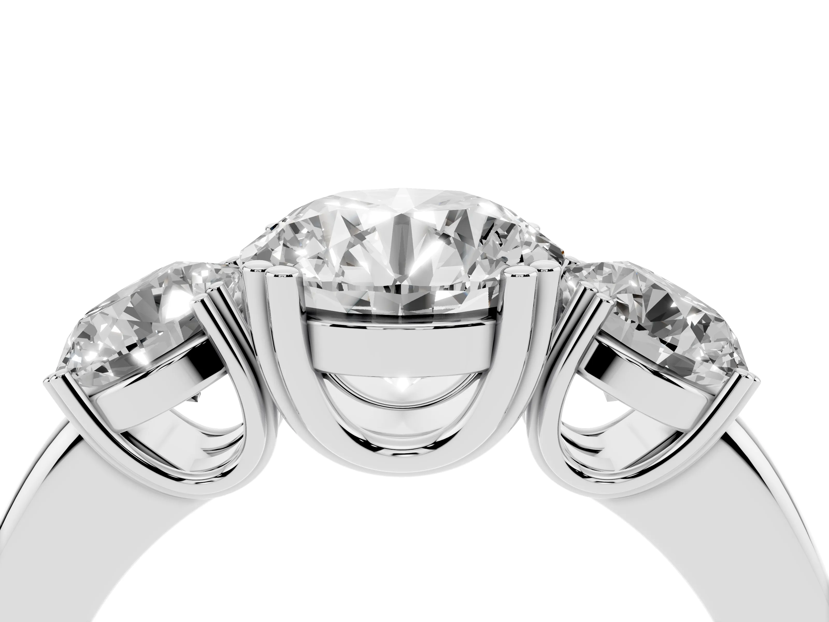 Round Cut Diamond Three-Stone Ring Set in Silver with Polished Channel-Set Band
