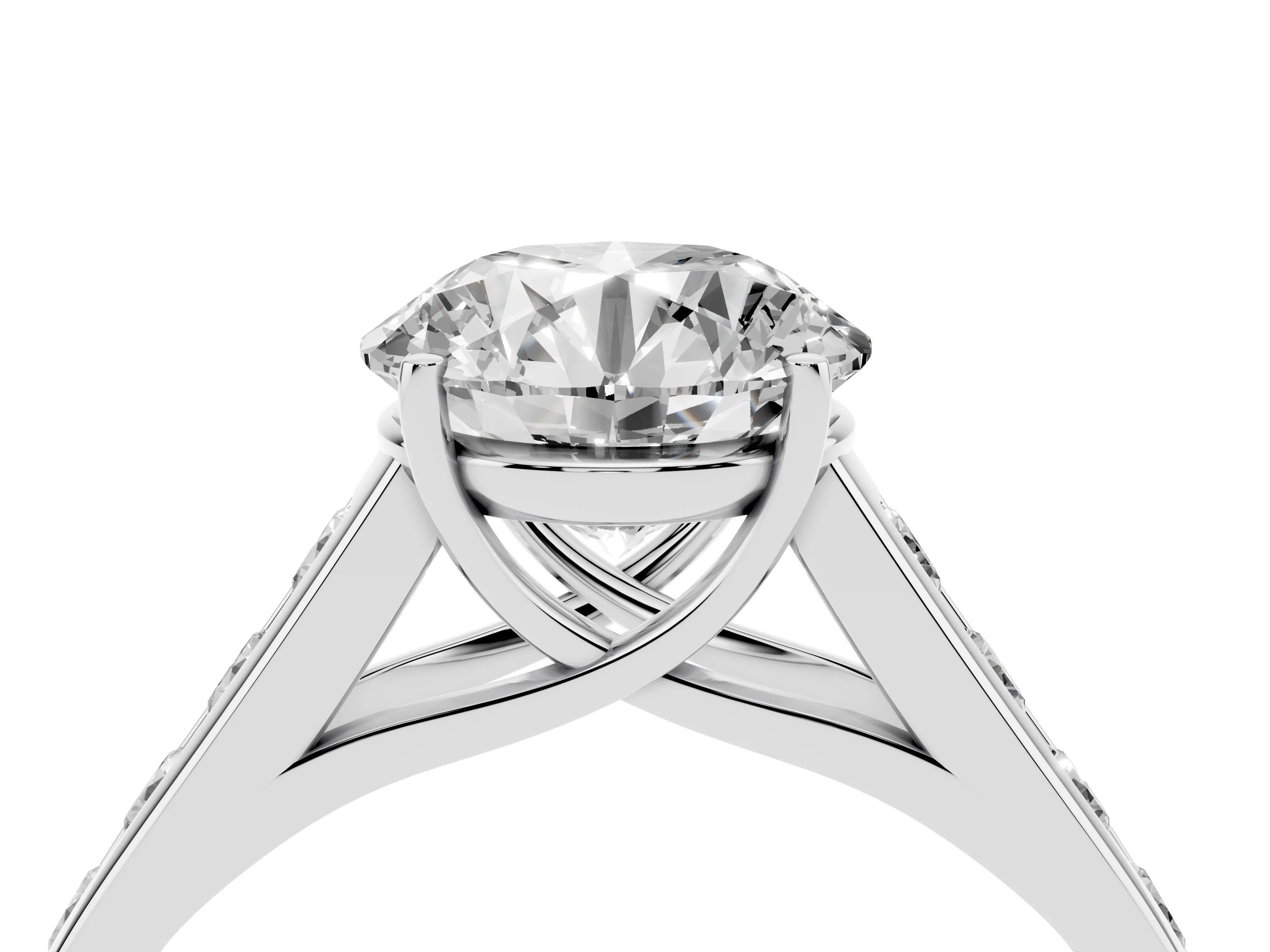 Round Cut Diamond Solitaire Channel-Set Engagement Ring Set in Silver with Prong Setting