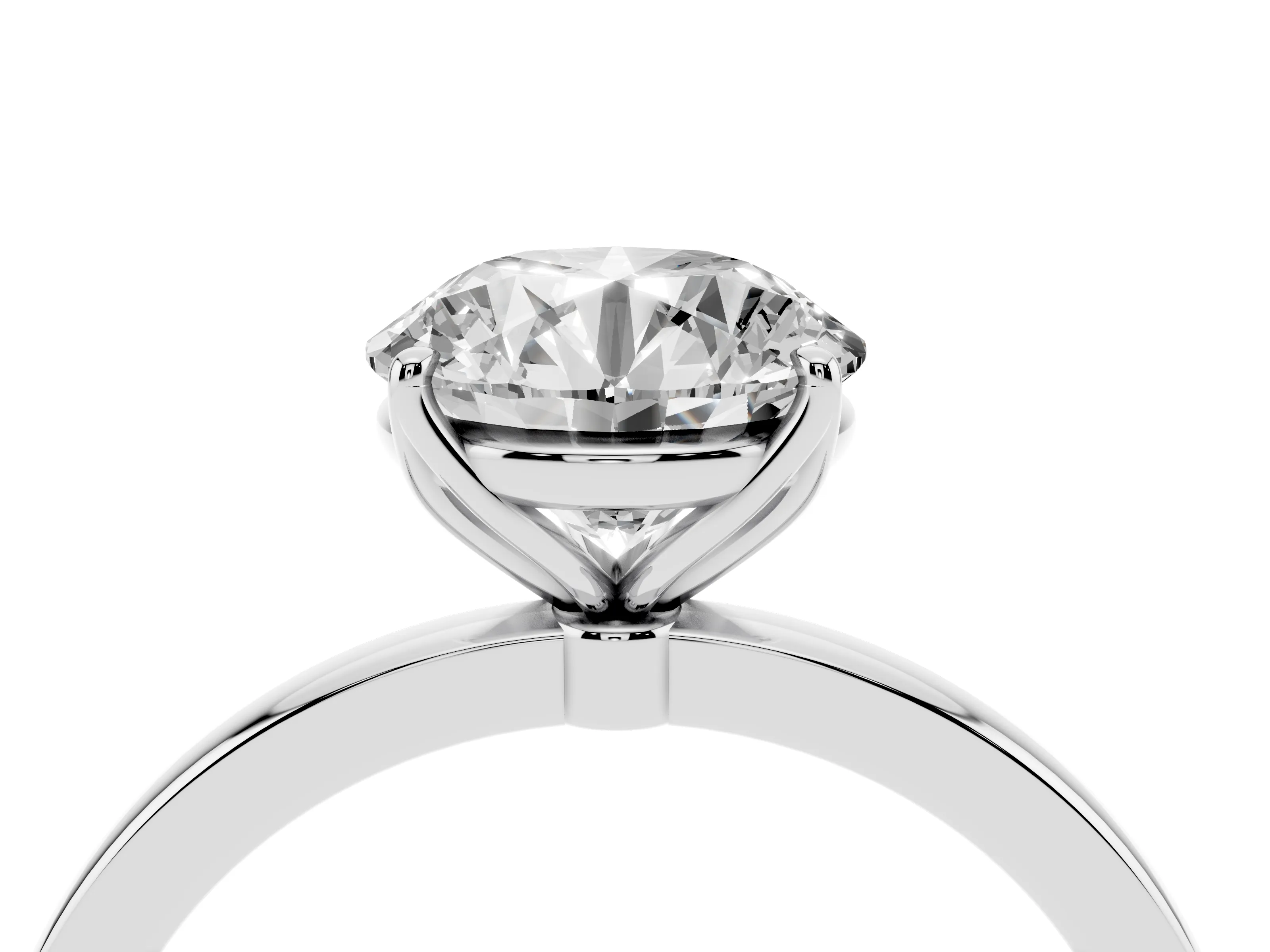 Round Cut Diamond Solitaire Ring Set in Silver with Prong Setting and Thin Polished Band