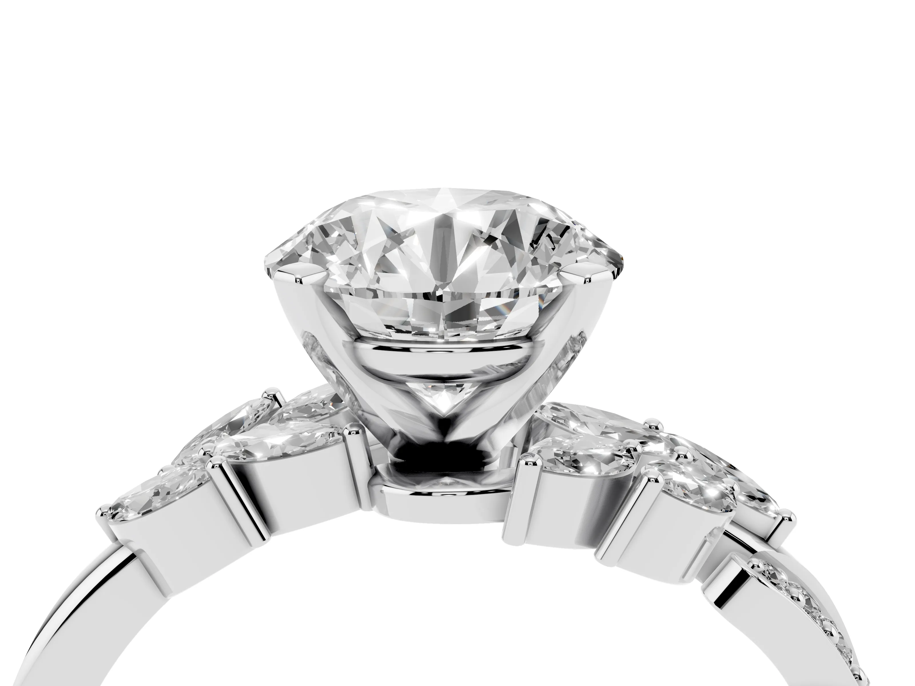Round Cut Diamond Solitaire Ring Set in Silver with Marquise Twist Band and Prong Setting