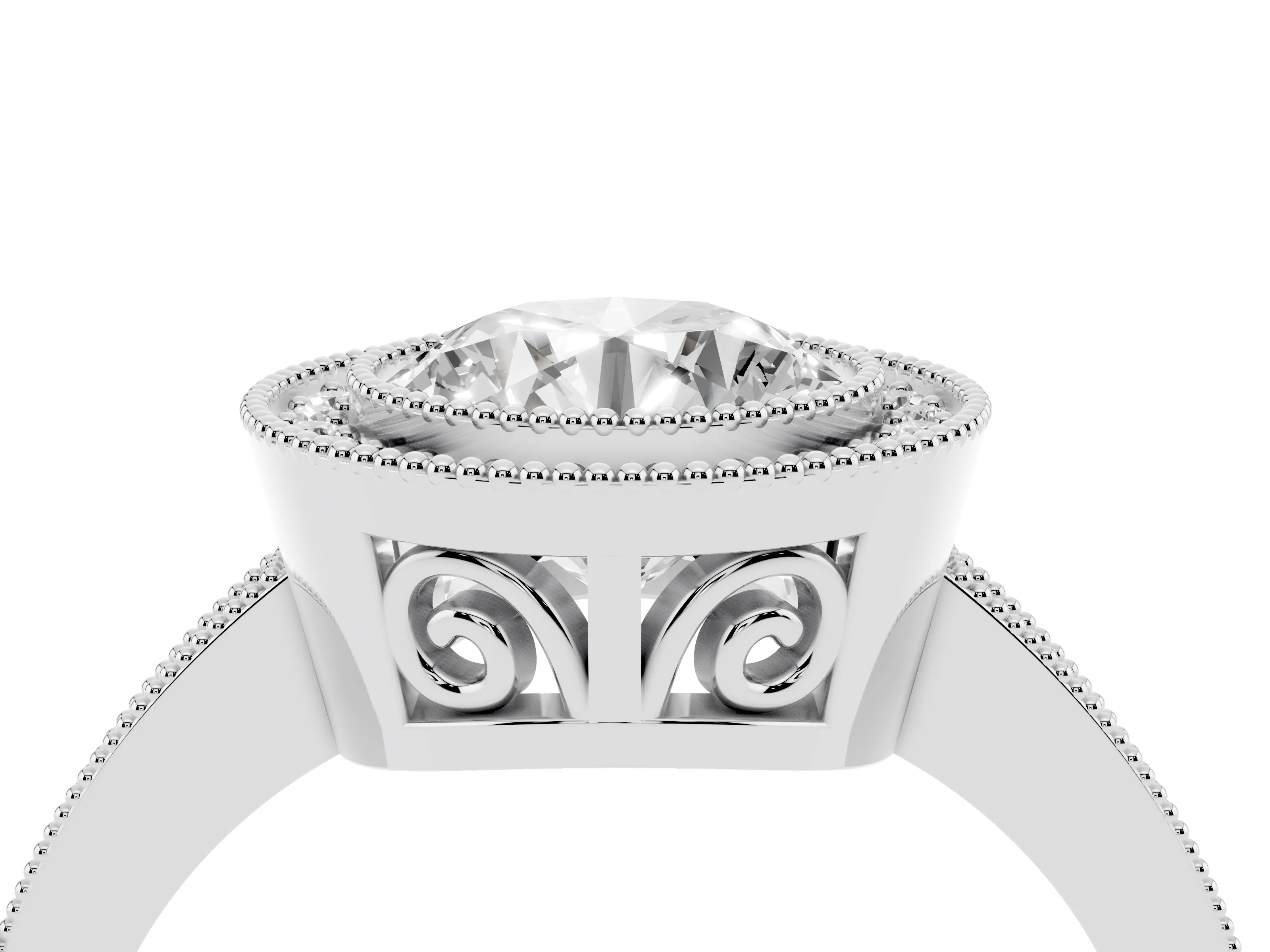 Round Cut Diamond Round Halo Ring Set in White gold with Pavé Band