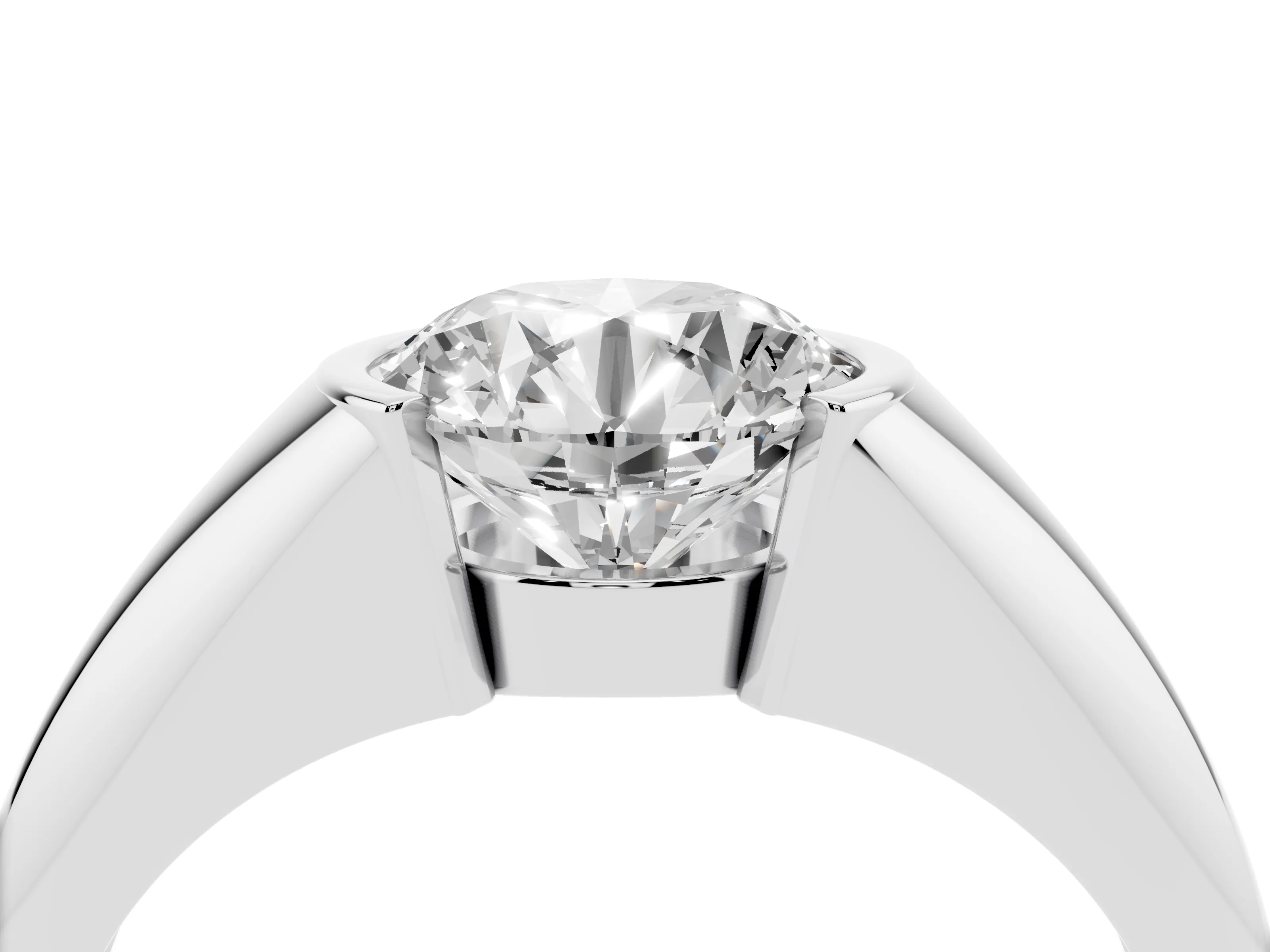 Round Cut Diamond Solitaire Tension Set Ring Set in Platinum