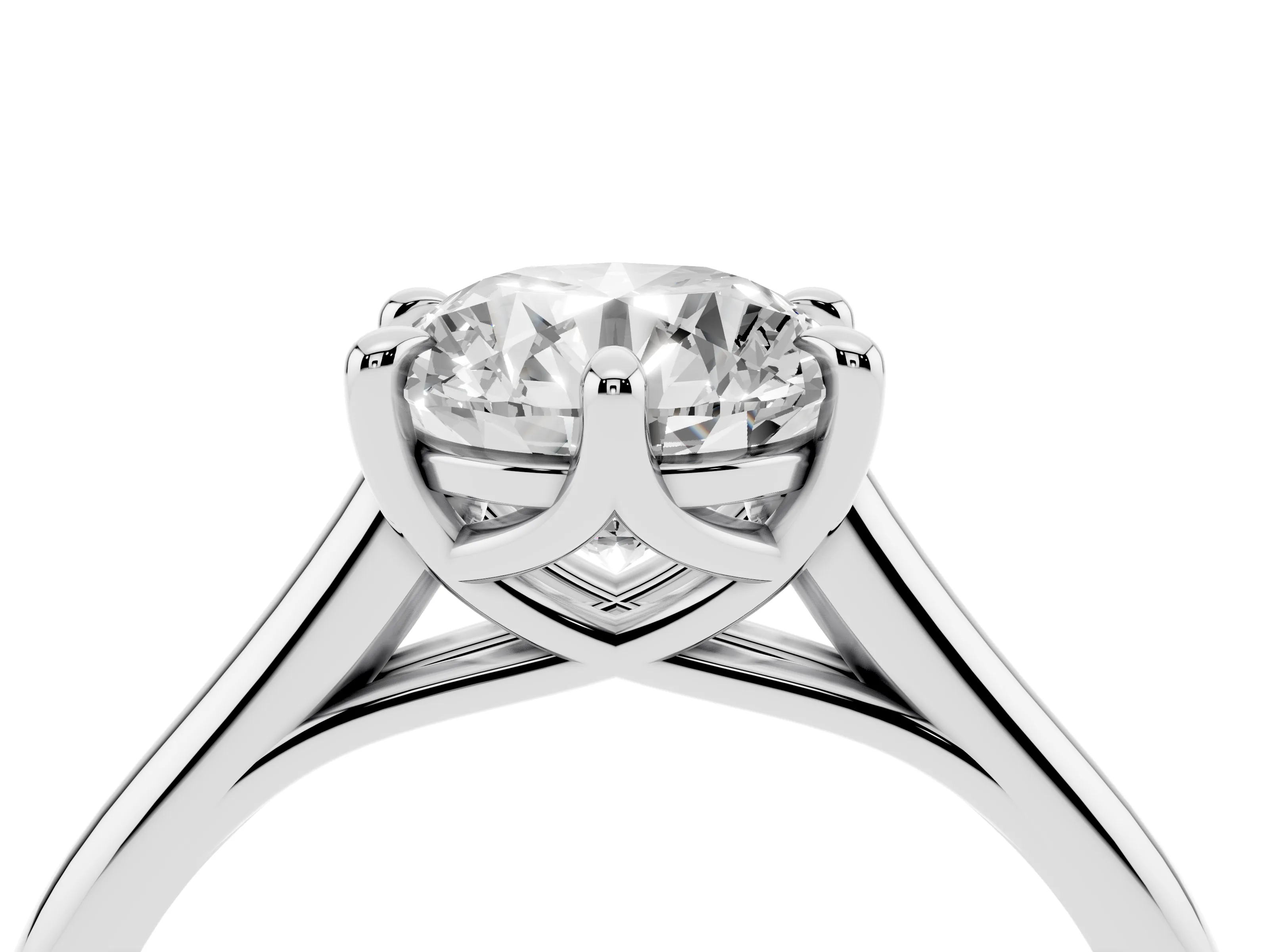 Round Cut Diamond Solitaire Engagement Ring Set in Platinum with Prong Setting and Plain Classic Band