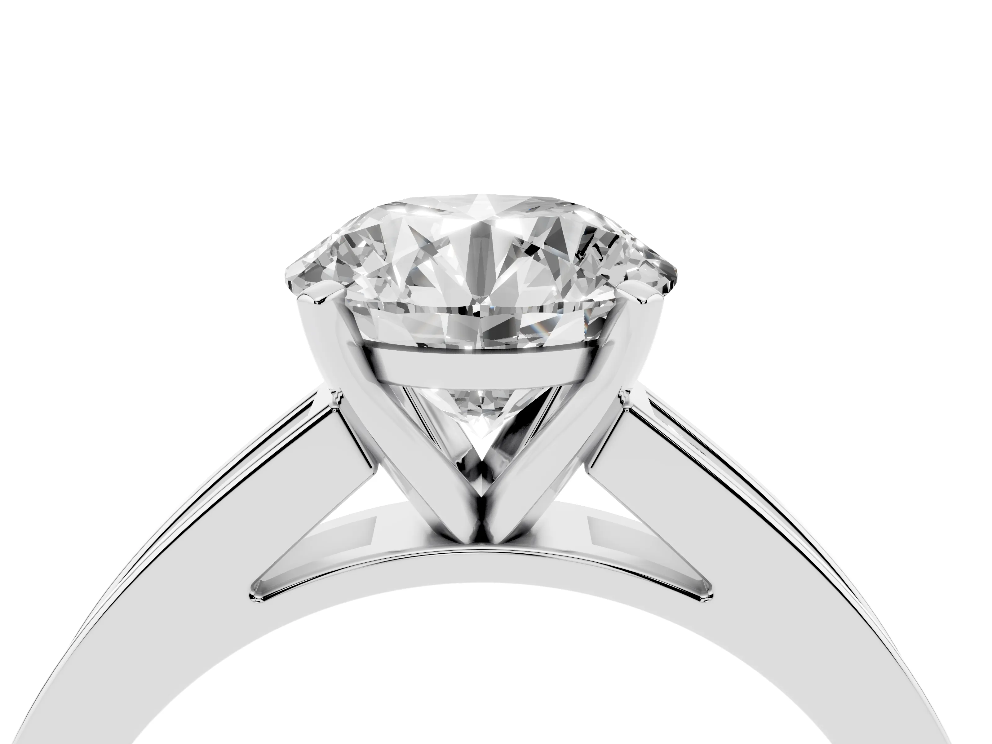 Round Cut Diamond Solitaire Ring Set in White gold with Channel-Set Band and Prong Setting