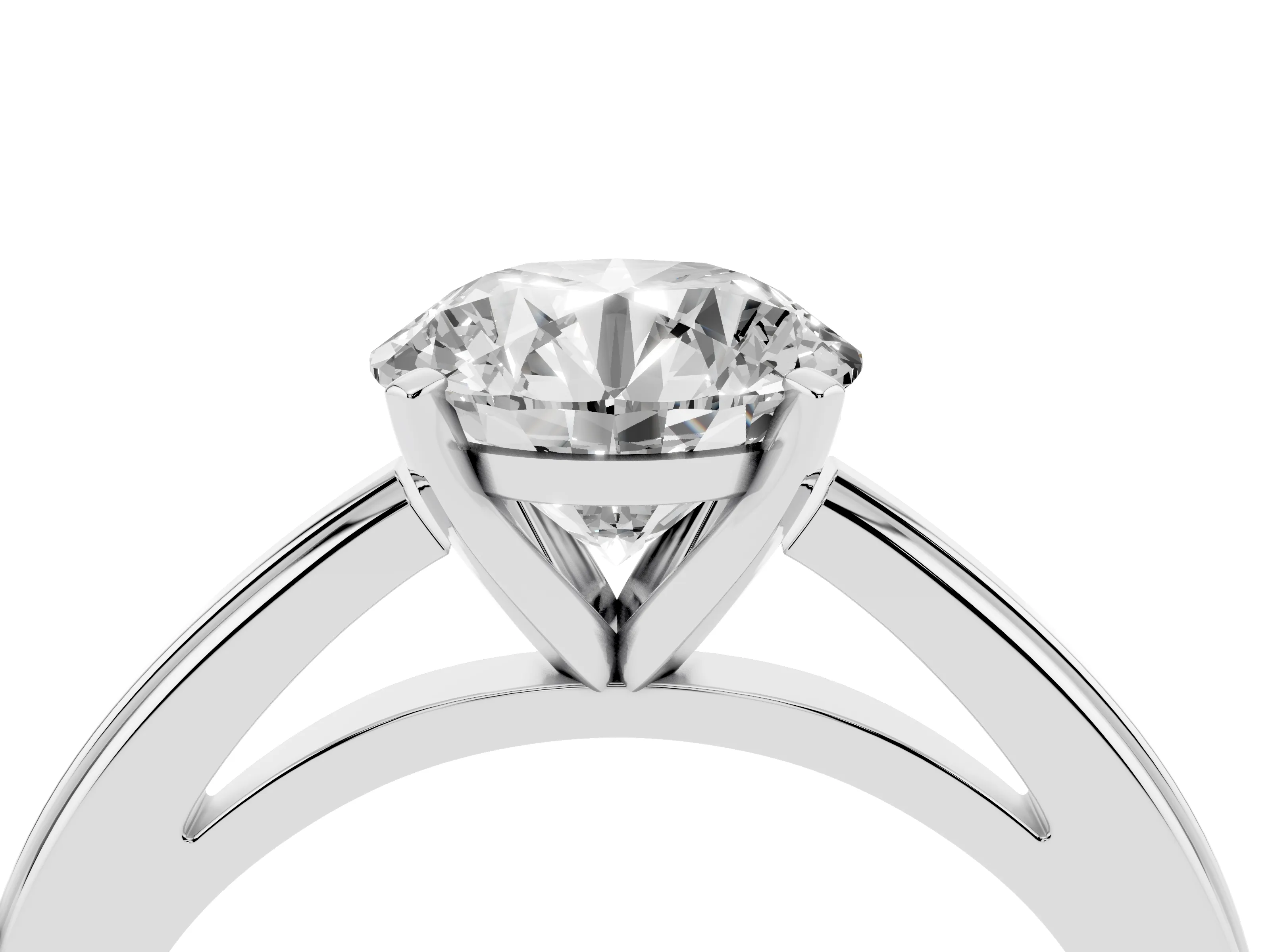 Round Cut Diamond Solitaire Ring Set in Platinum with Prong Setting and Classic Band