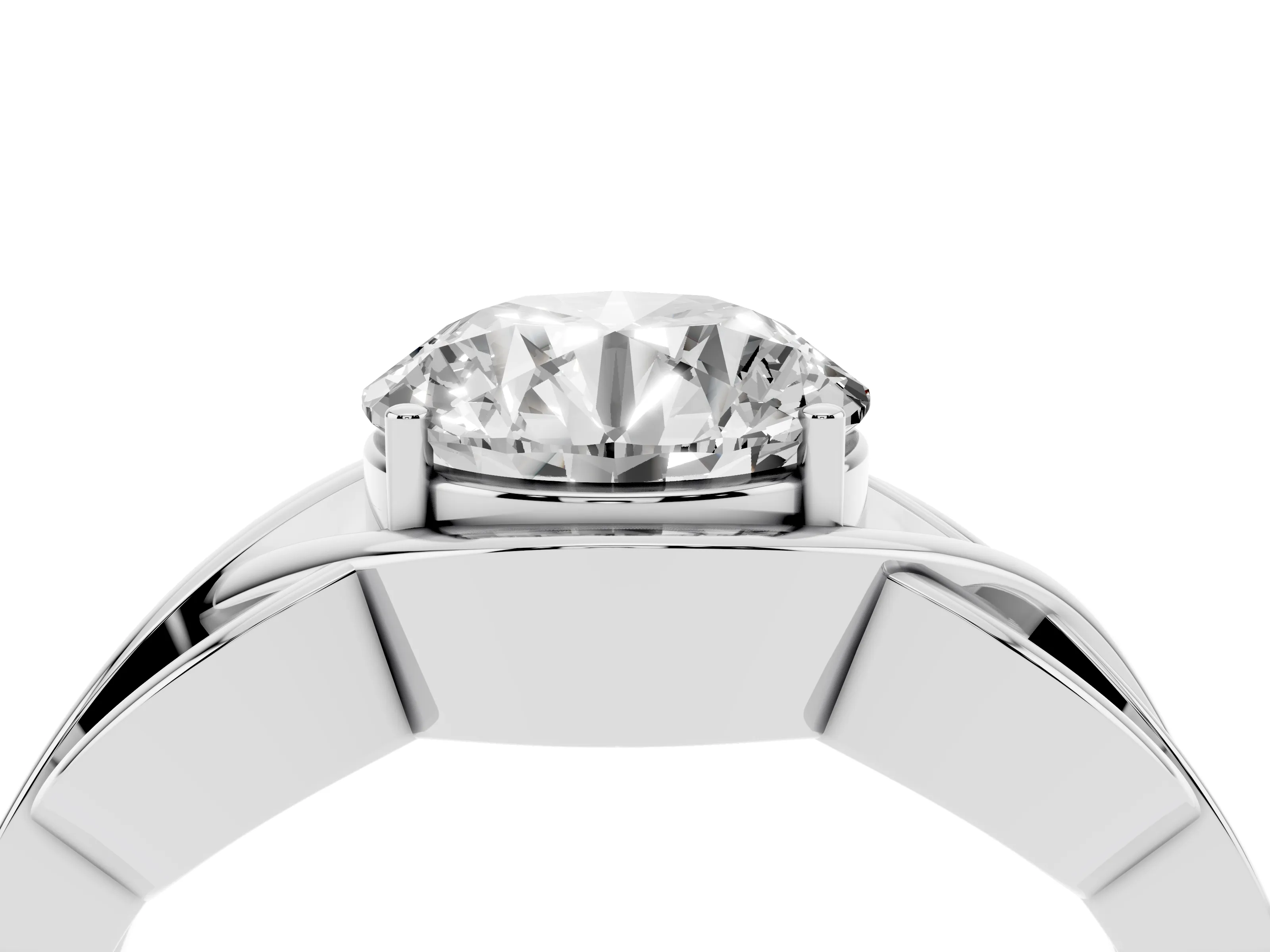 Round Cut Diamond Solitaire Ring Set in Silver with Intertwined Band