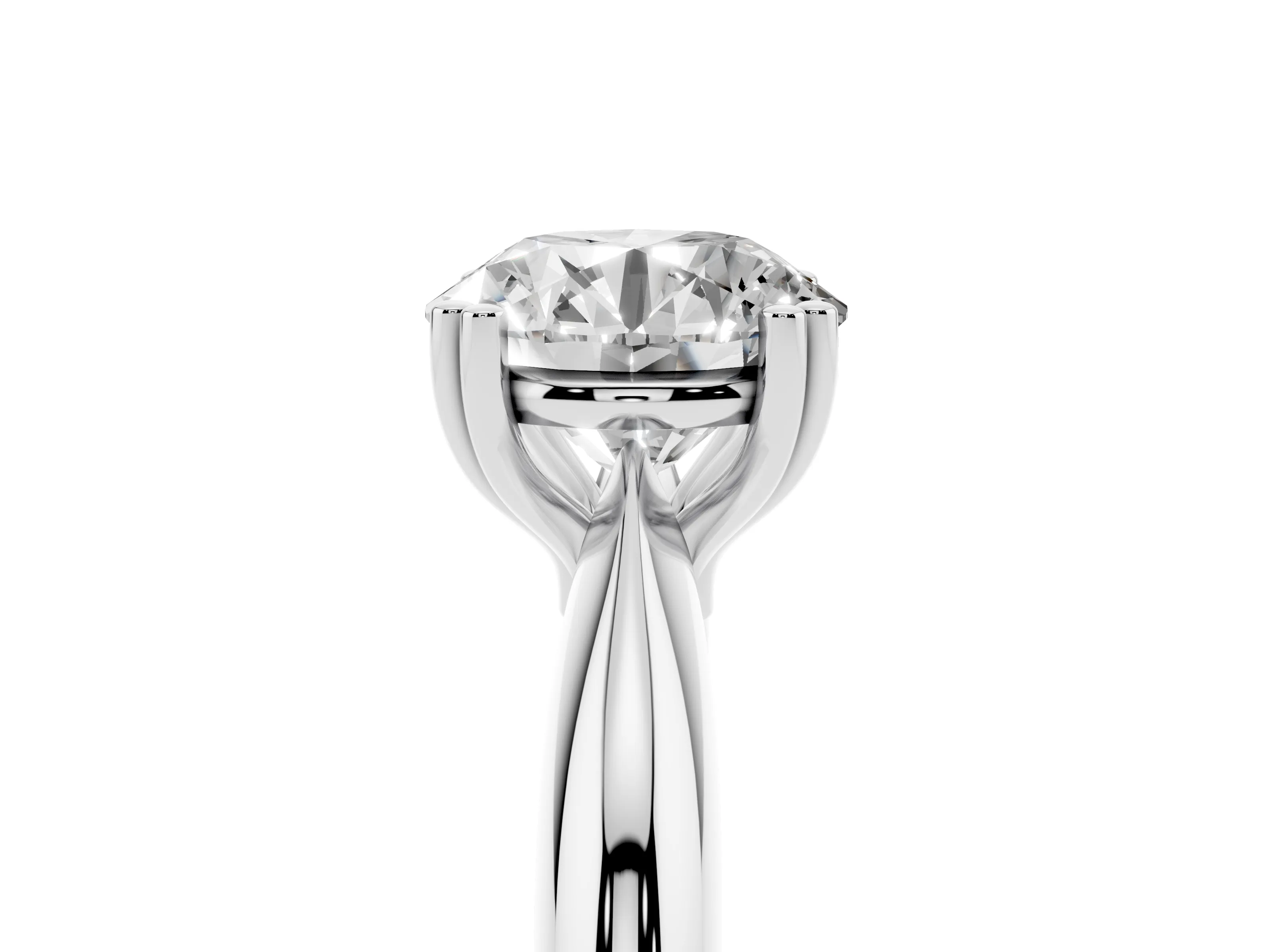 Round Cut Diamond Solitaire Engagement Ring Set in White gold with Tapered Band and Prong Setting