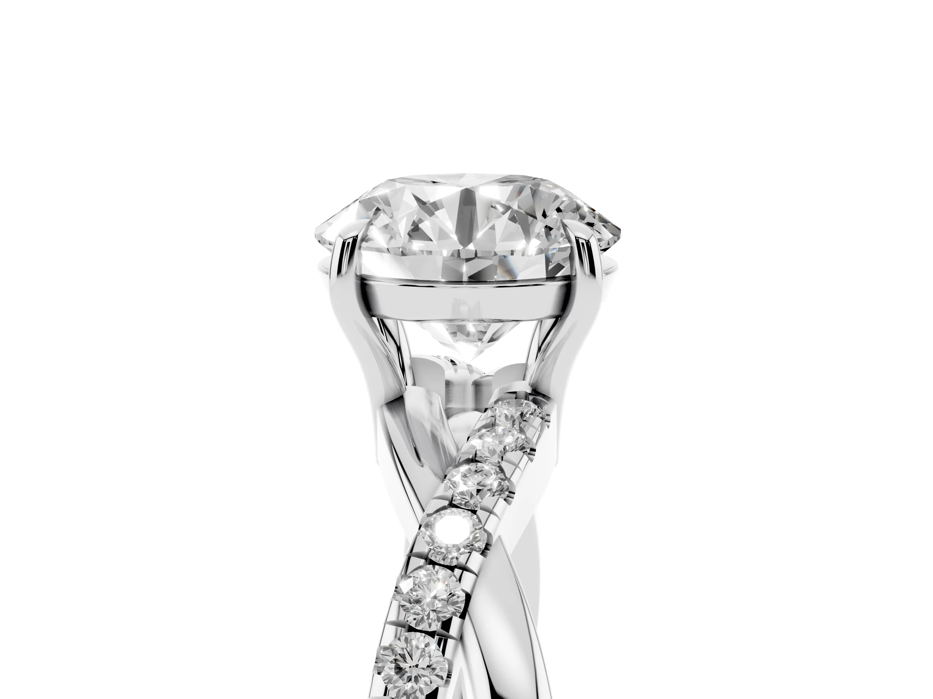 Round Cut Diamond Twisted Pavé Band Ring Set in White gold with Prong Setting