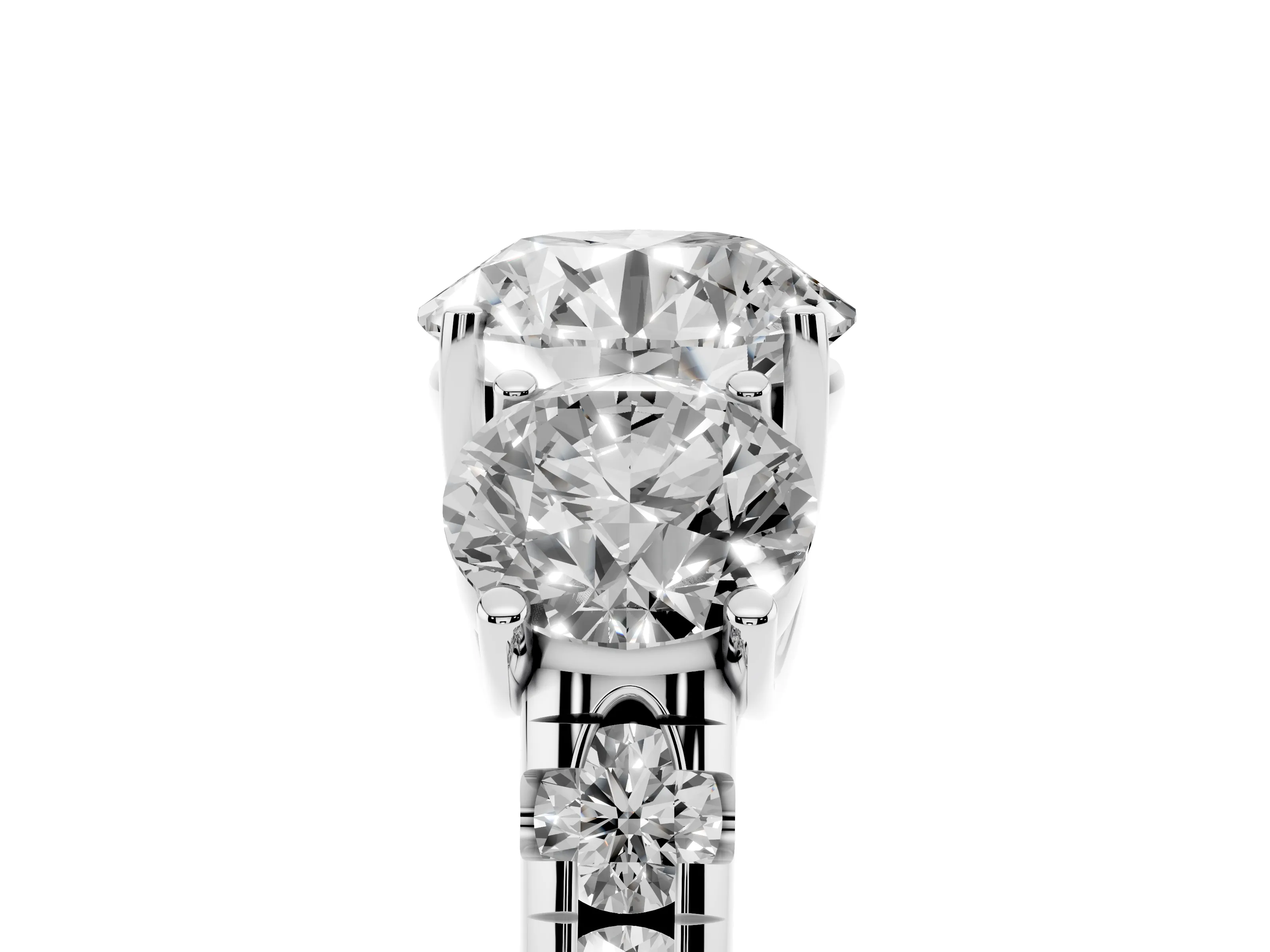 Round Cut Diamond Three-Stone Ring Set in White gold with Pavé Band