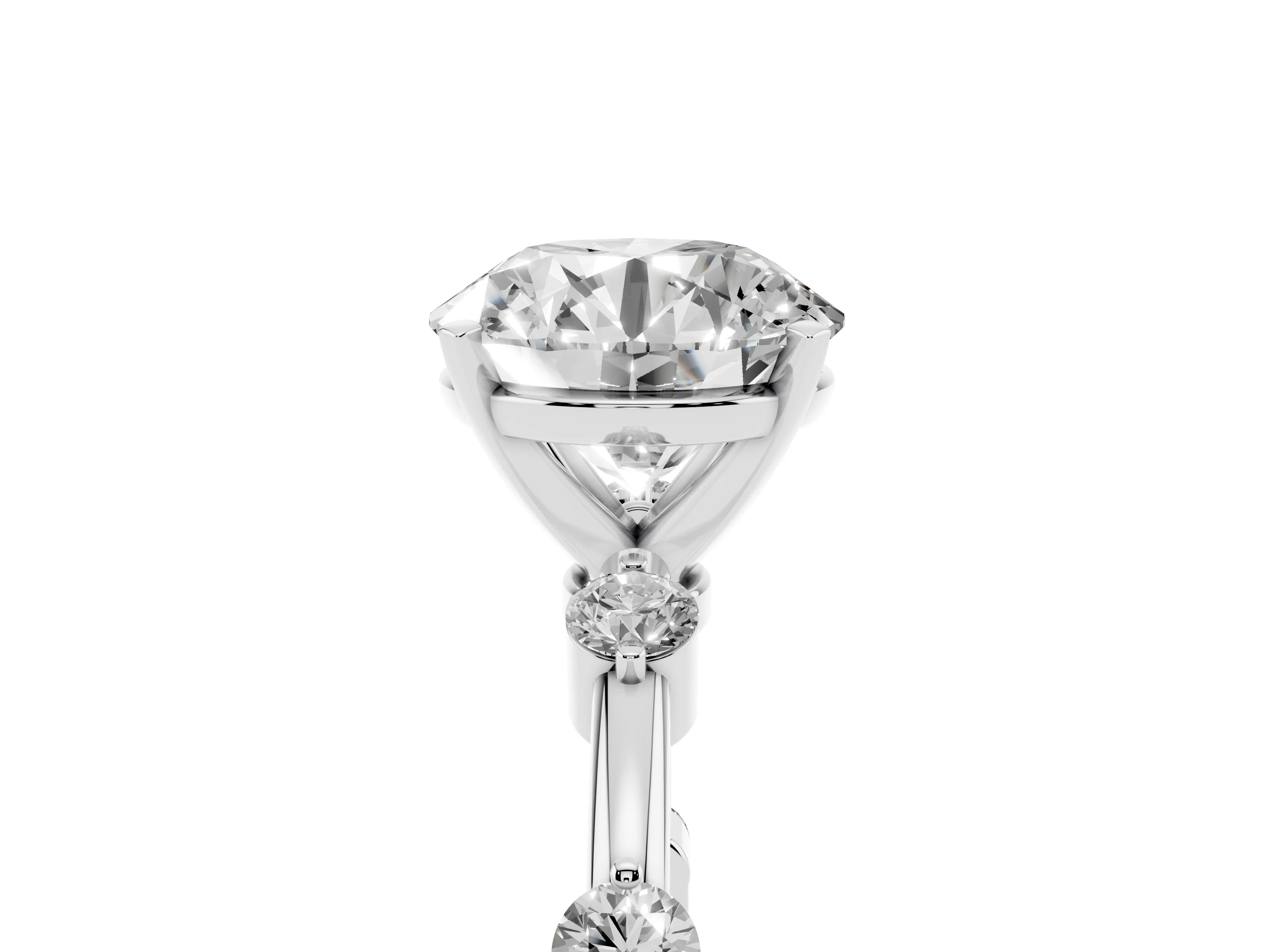 Round Cut Diamond Solitaire Ring Set in Platinum with Bezel Set Side Stones and Prong Setting