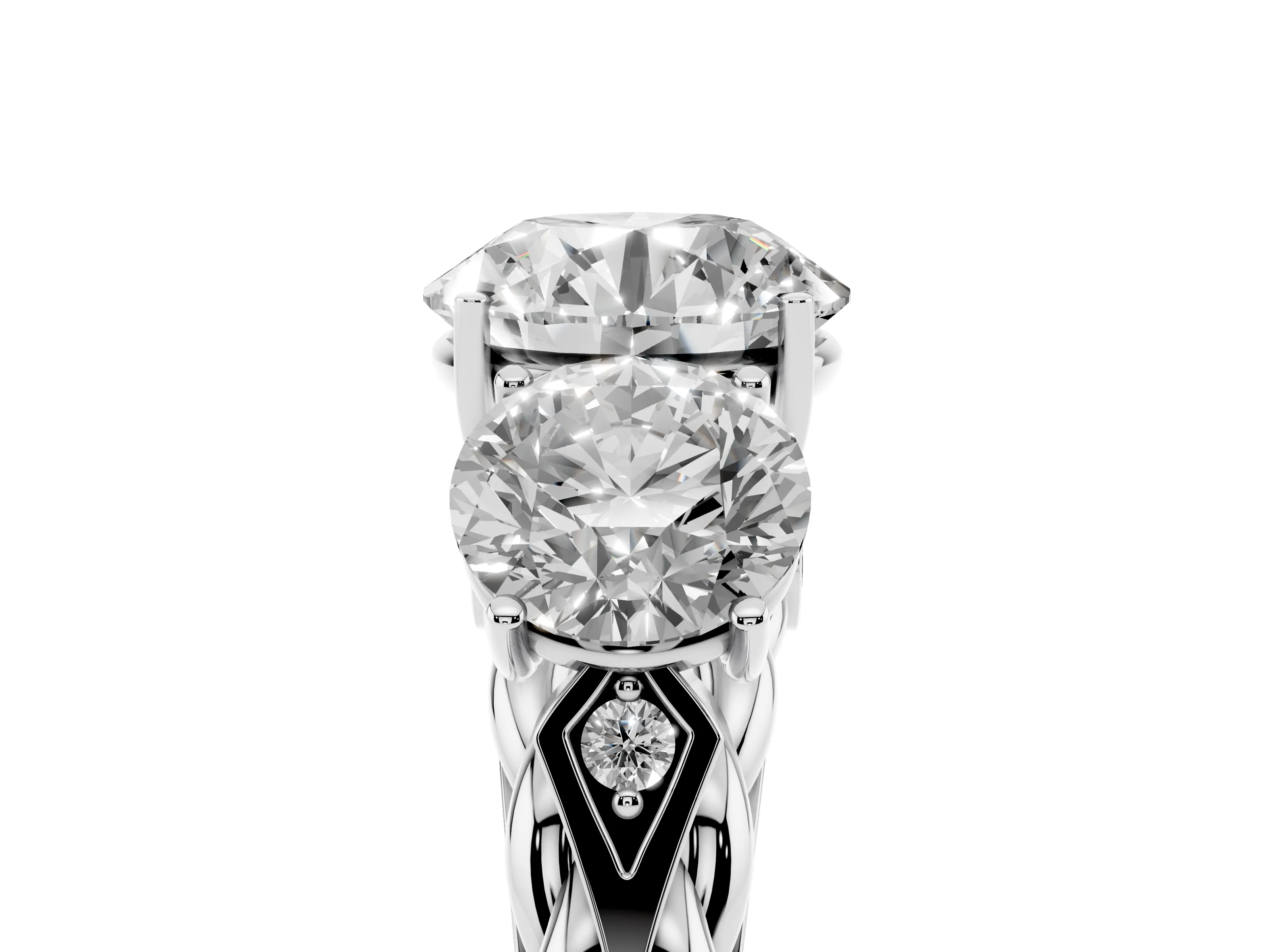 Round Cut Diamond Three-Stone Ring Set in Silver with Braided Band