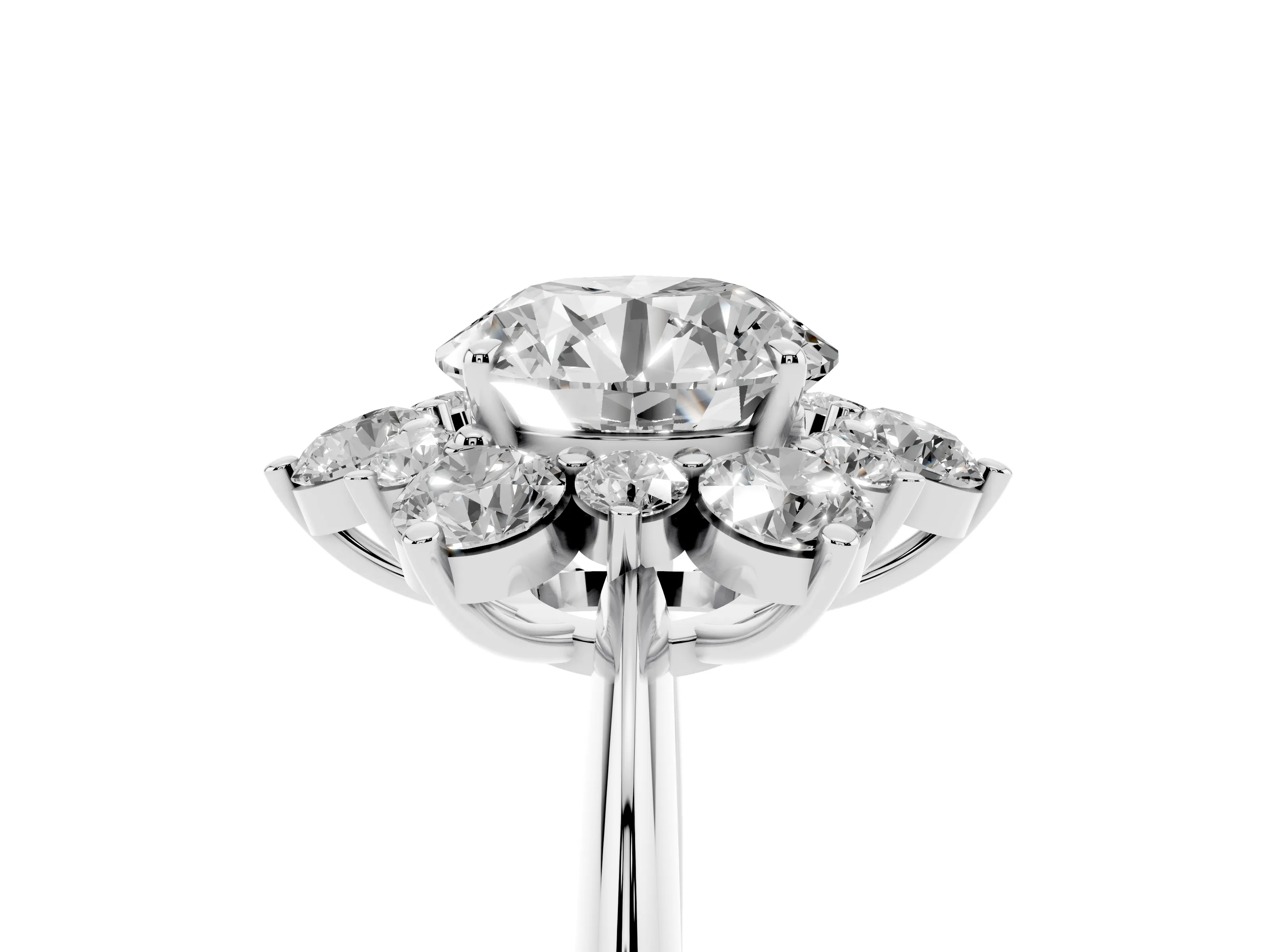 Round Cut Diamond Cluster Halo Ring Set in Platinum with Solitaire Band and Prong Setting