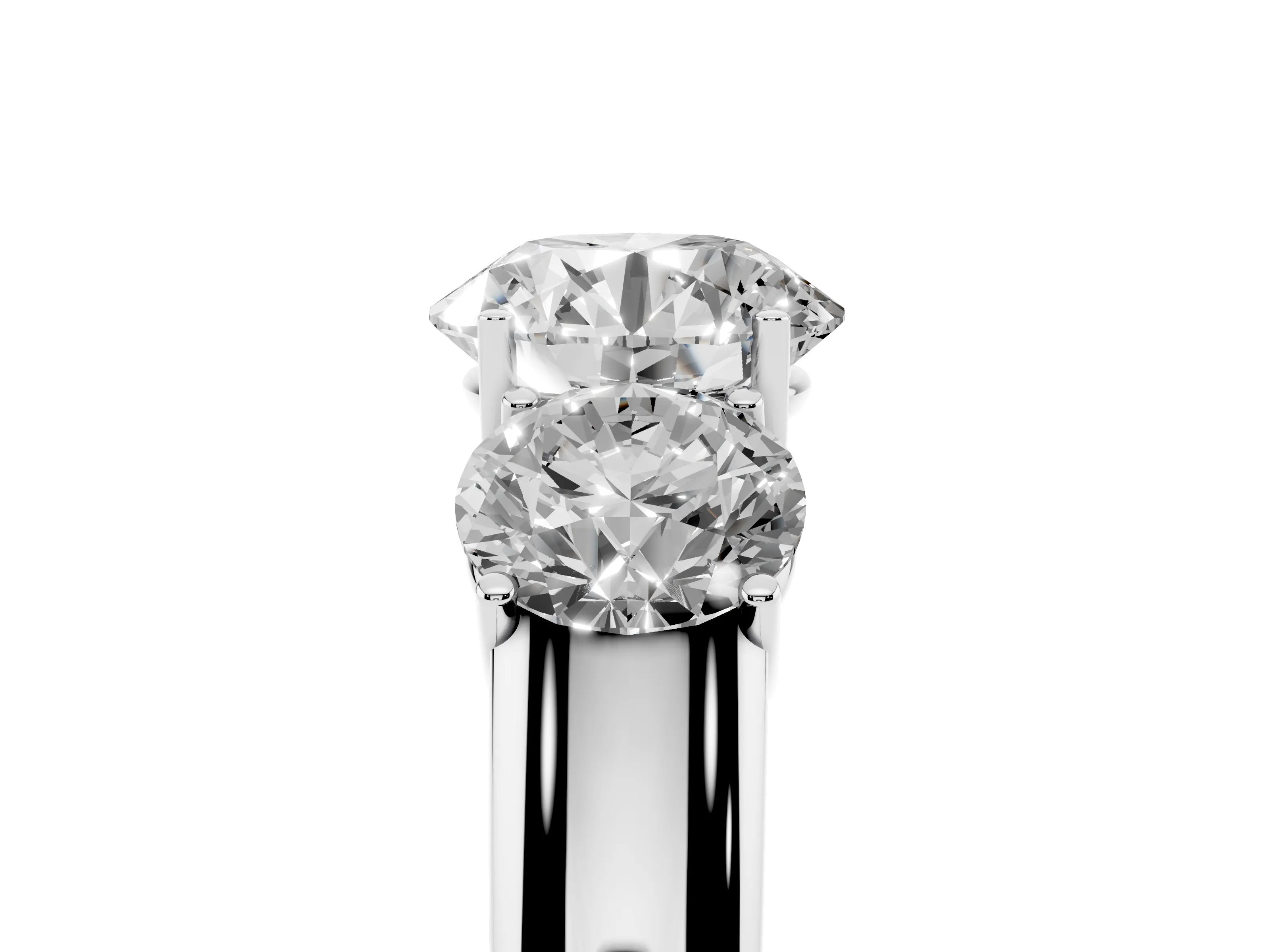 Three-Stone Round Cut Diamond Ring Set in Silver with Matching Prong Settings and Plain Band