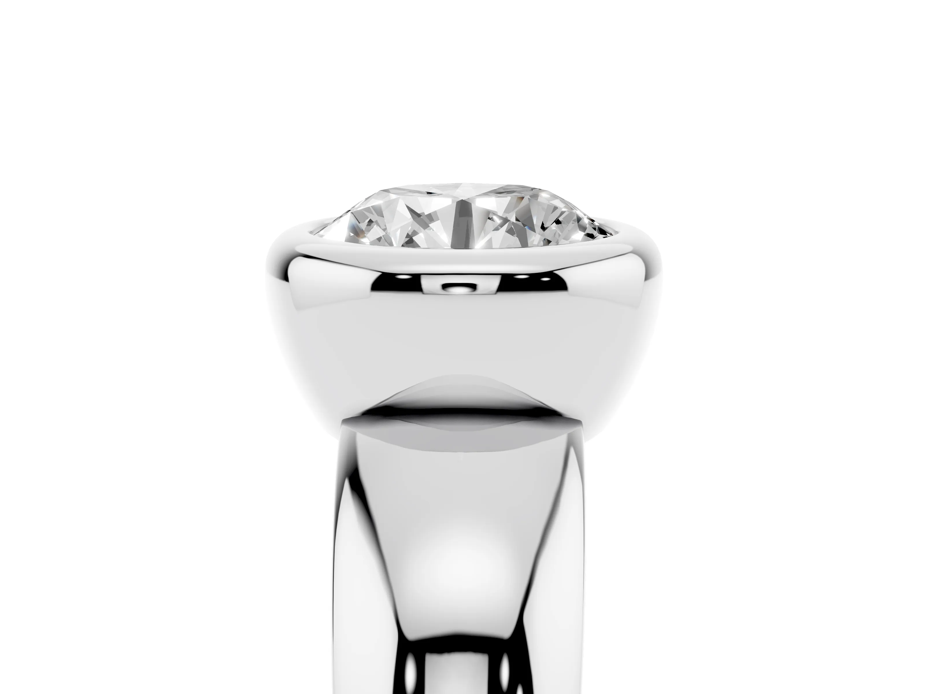 Bezel Set Round Cut Diamond Solitaire Ring Set in Silver with Wide Band