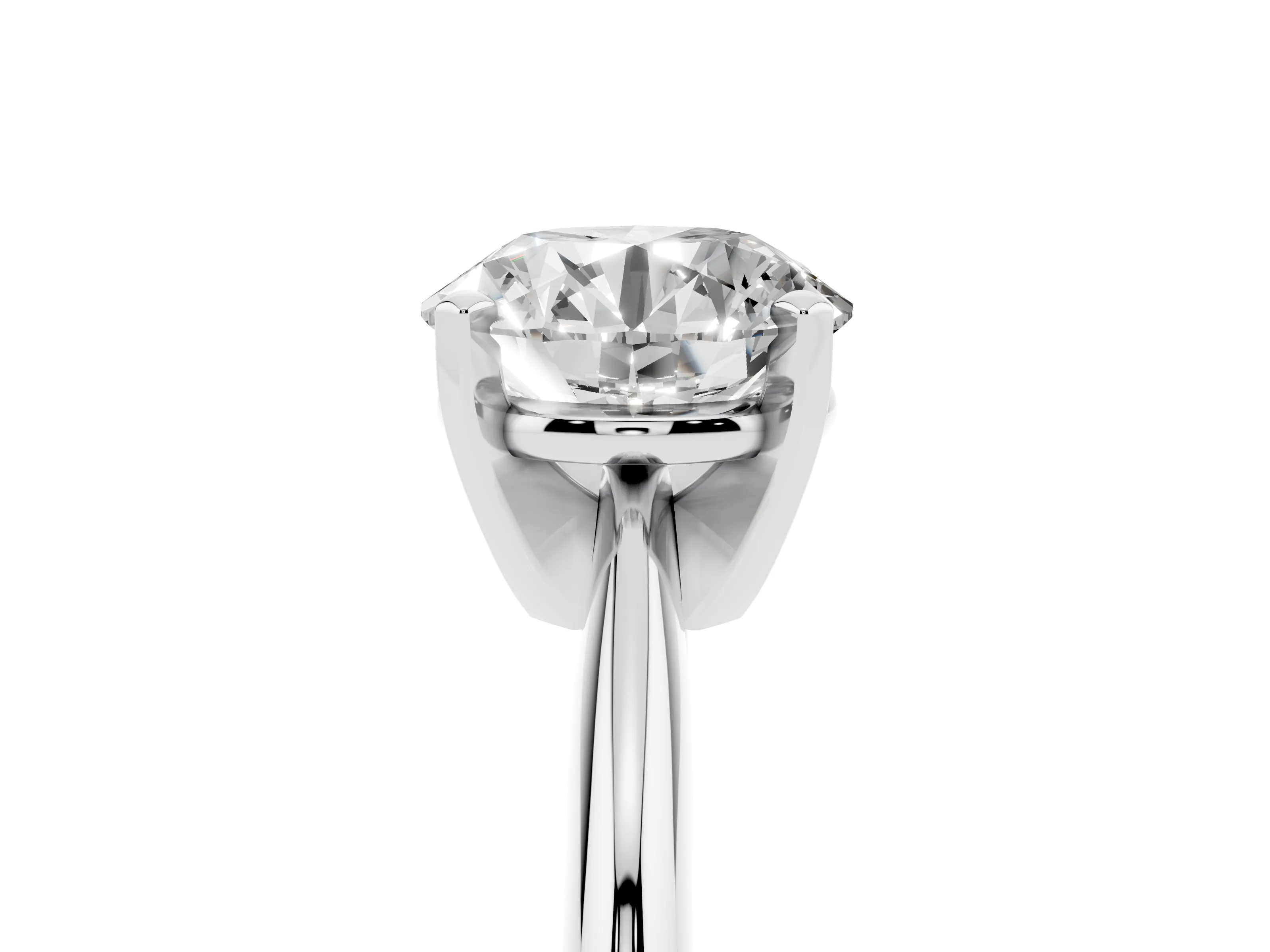 Round Cut Diamond Solitaire Ring Set in Platinum with Prong Setting on a Plain Round Band