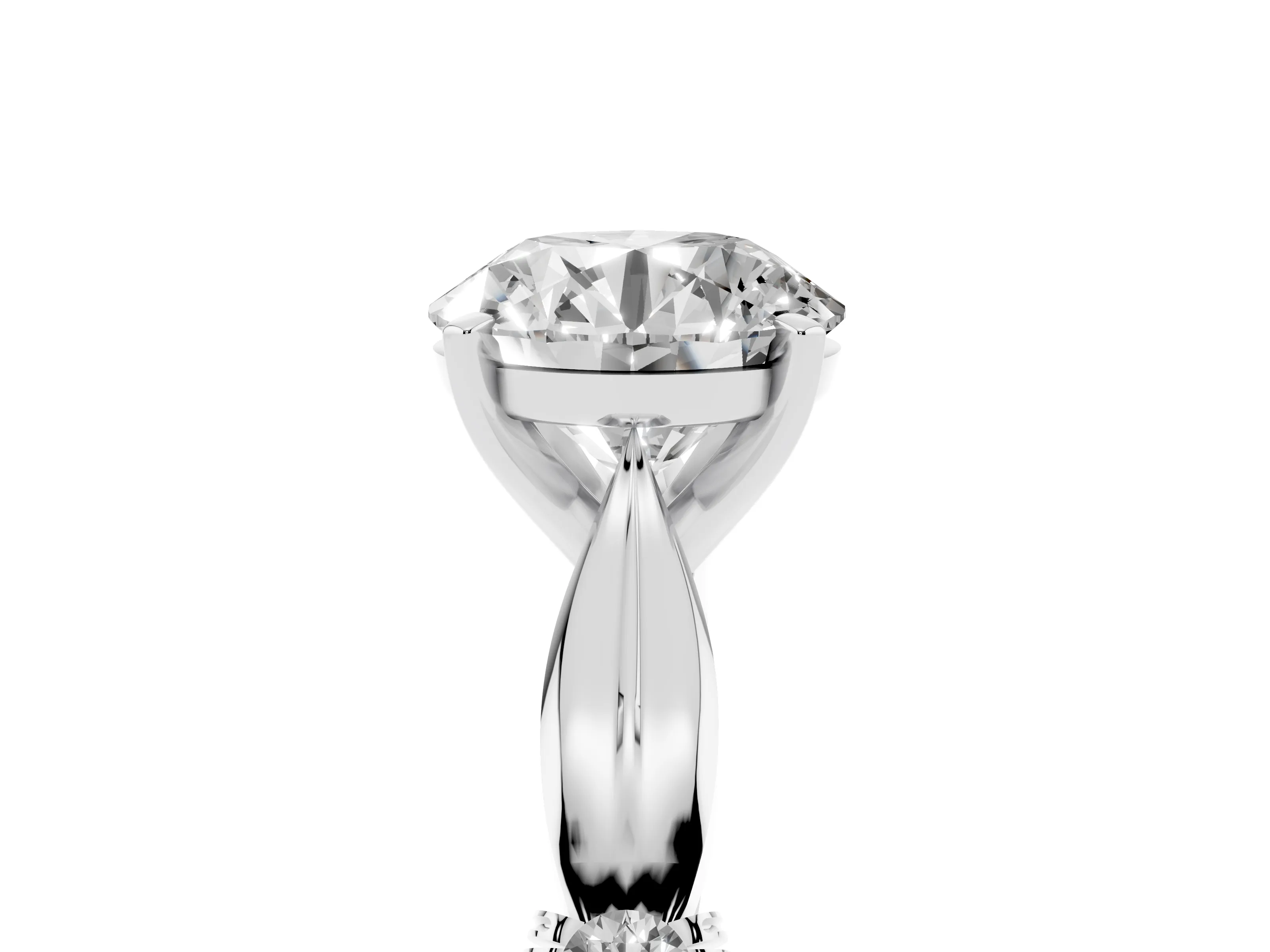 Round Cut Diamond Solitaire Twisted Band Ring Set in White gold with Accent Stones and Prong Setting