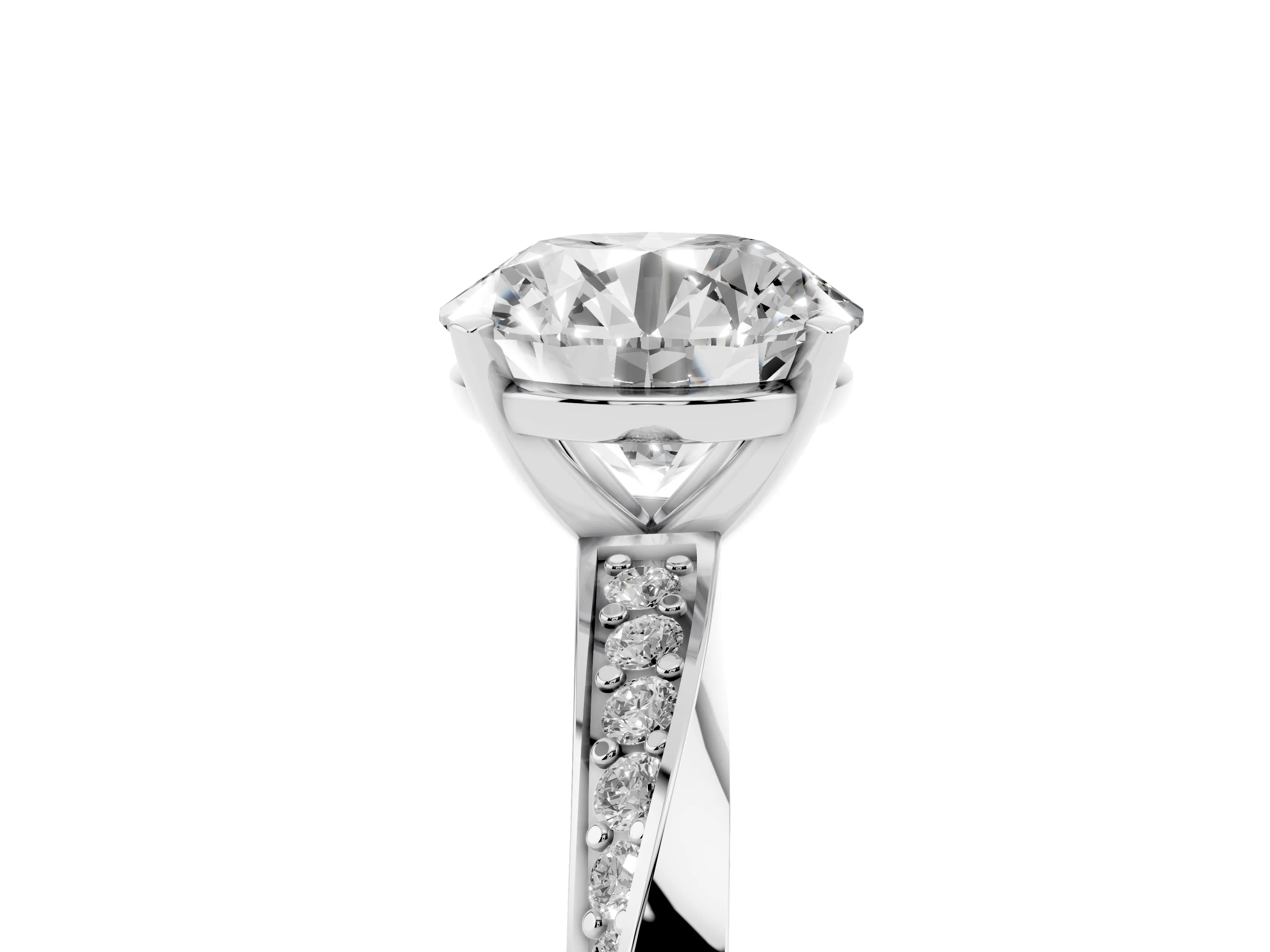 Round Cut Diamond Engagement Ring Set in White gold with Side Stone Accents and Prong Setting