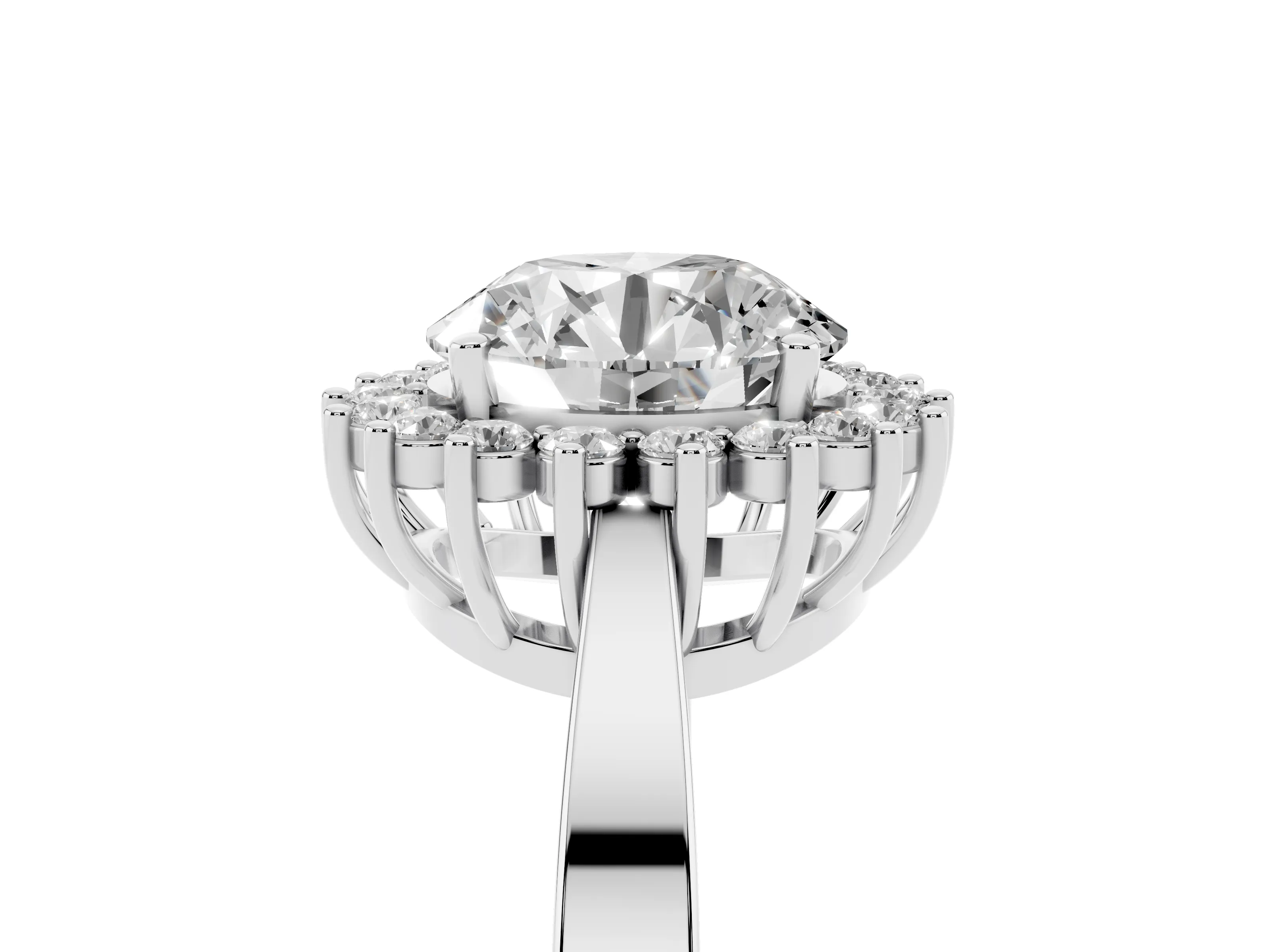 Round Cut Diamond Halo Ring Set in White gold with Round Halo and Smooth Solitaire Band