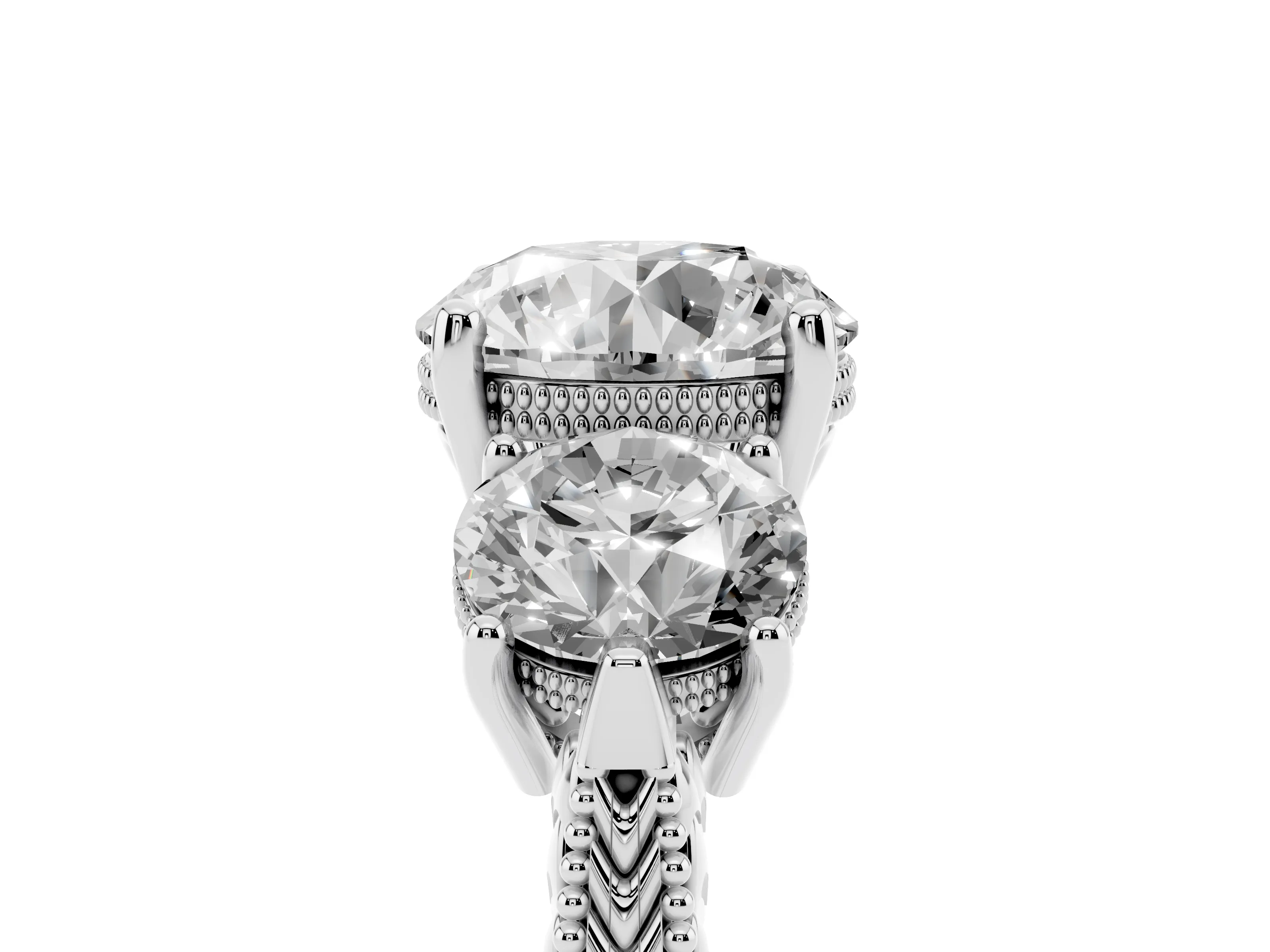 Round Cut Diamond Three-Stone Ring Set in Platinum with Milgrain Band