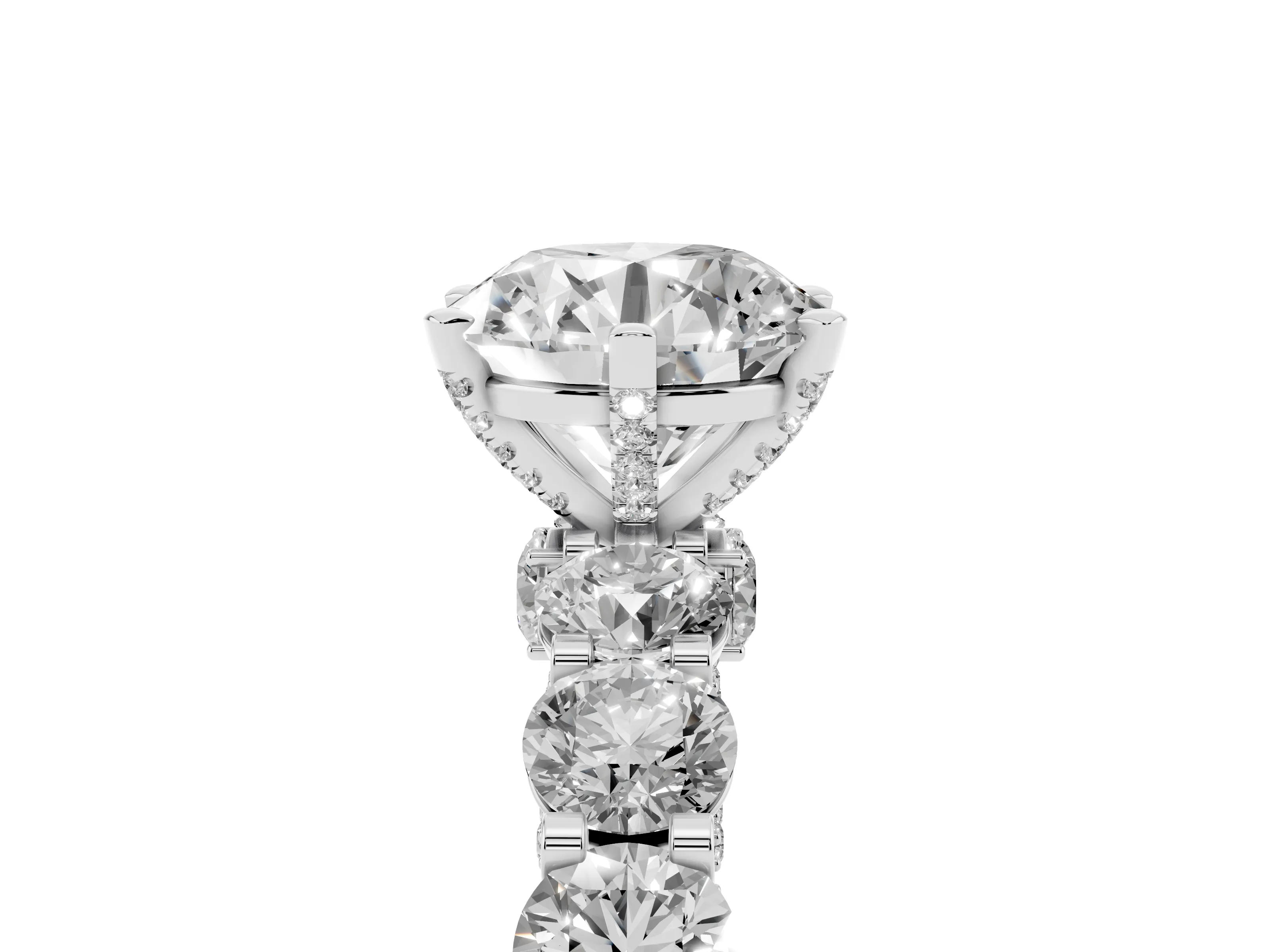 Round Cut Diamond Side Stone Ring Set in Silver with Alternating Round and Oval Side Stones
