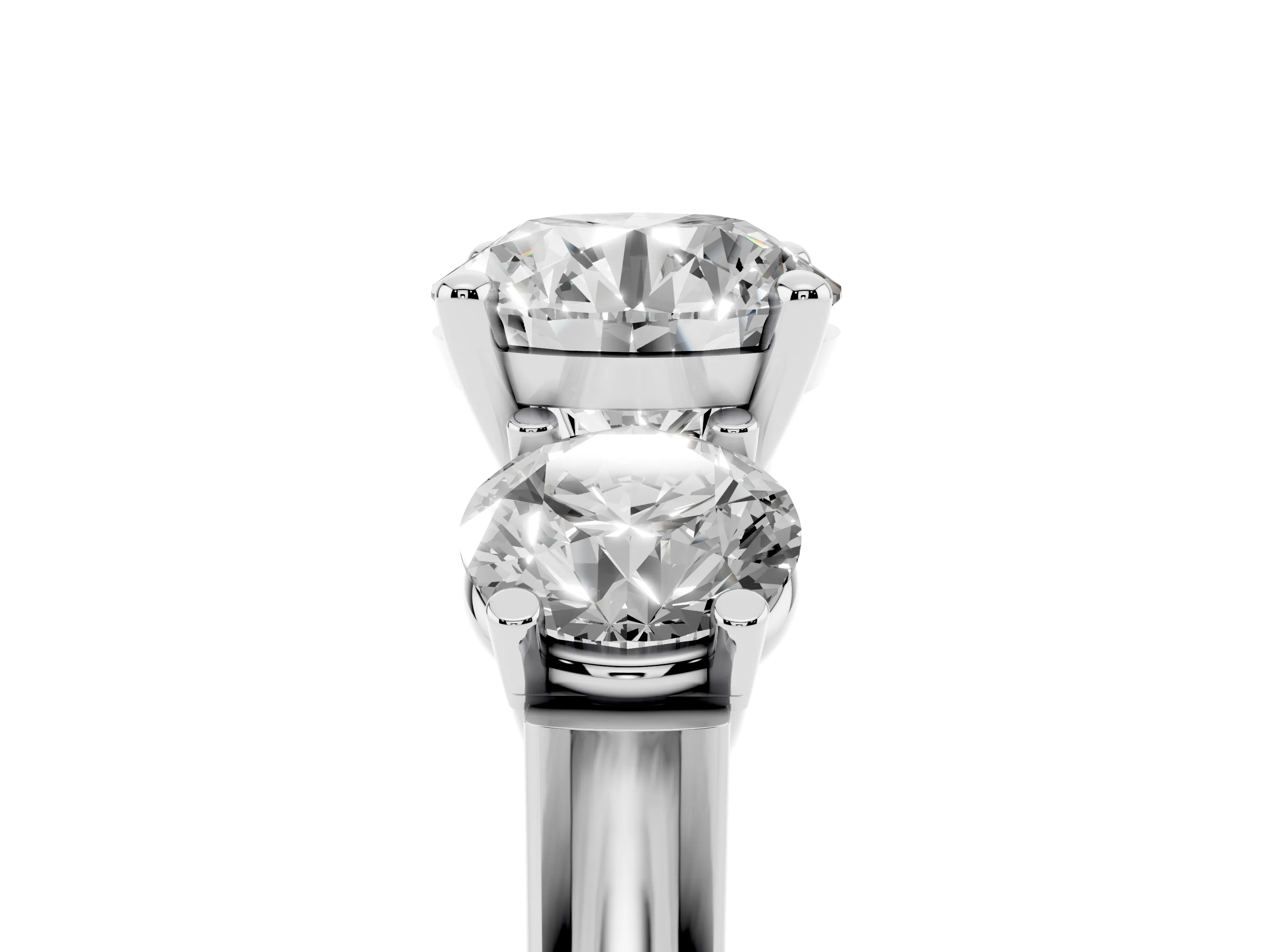 Round Cut Diamond Three-Stone Trellis Ring Set in White gold with Comfort Fit Band
