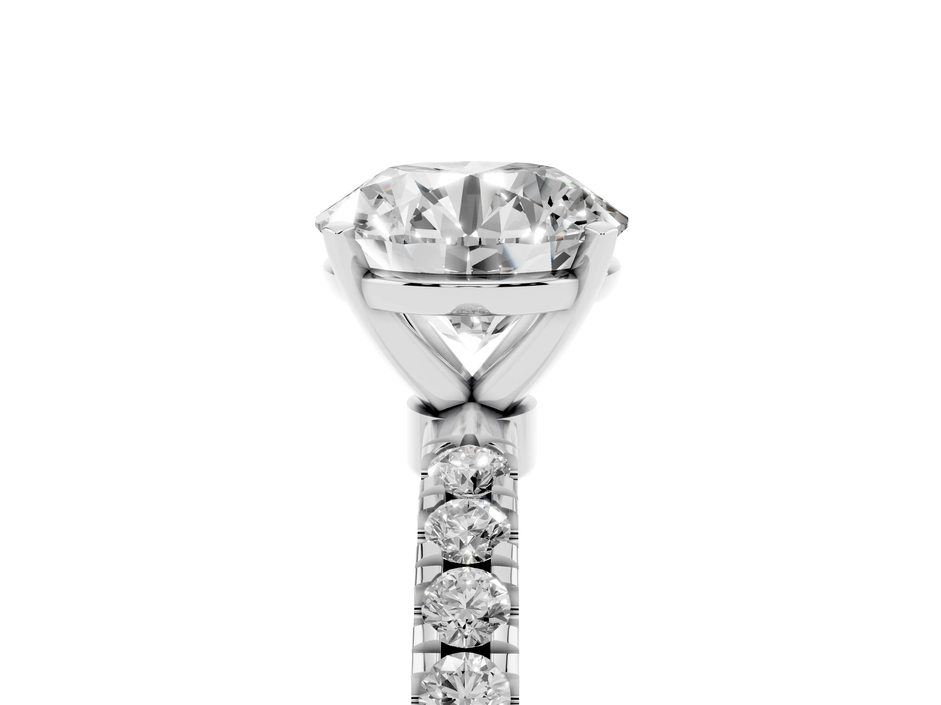 Round Cut Diamond Solitaire Ring Set in Silver with Pavé Accents and Prong Setting