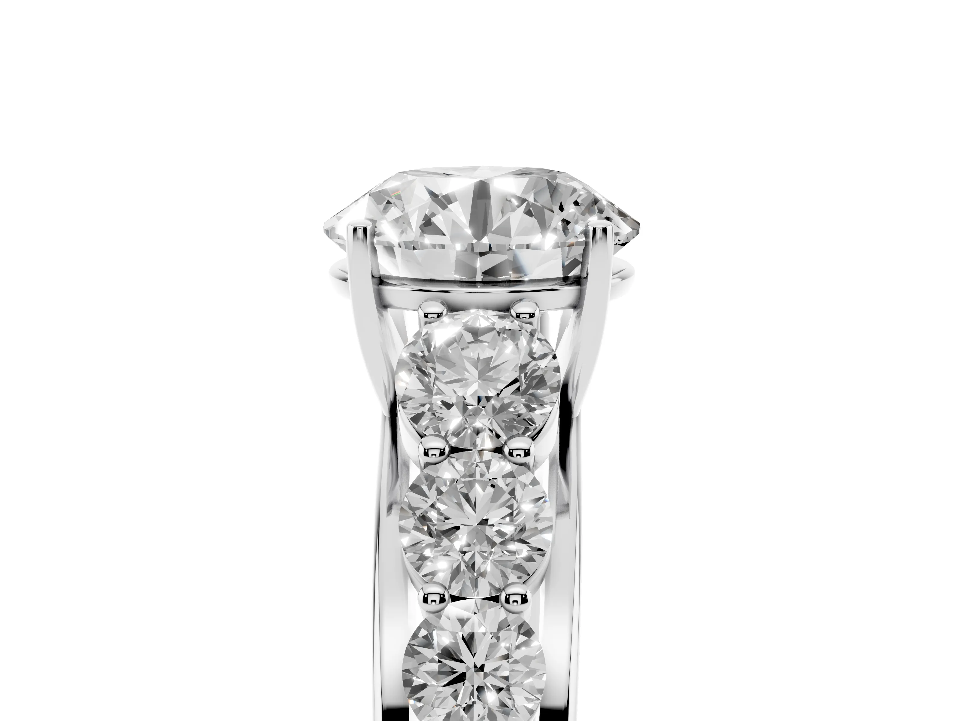Round Cut Diamond Solitaire Ring Set in Platinum with Pavé-Set Band and Prong Setting