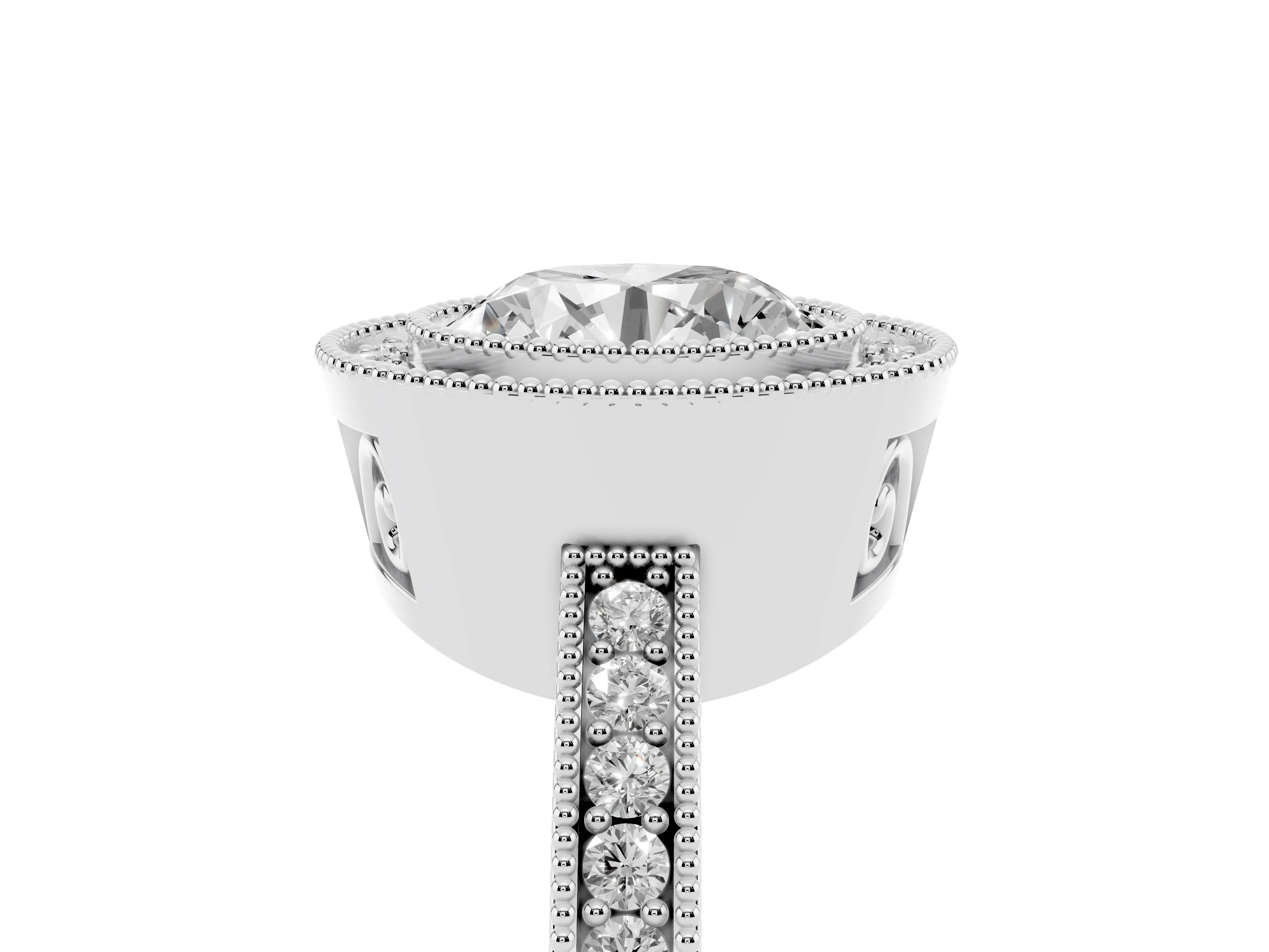 Round Cut Diamond Round Halo Ring Set in White gold with Pavé Band