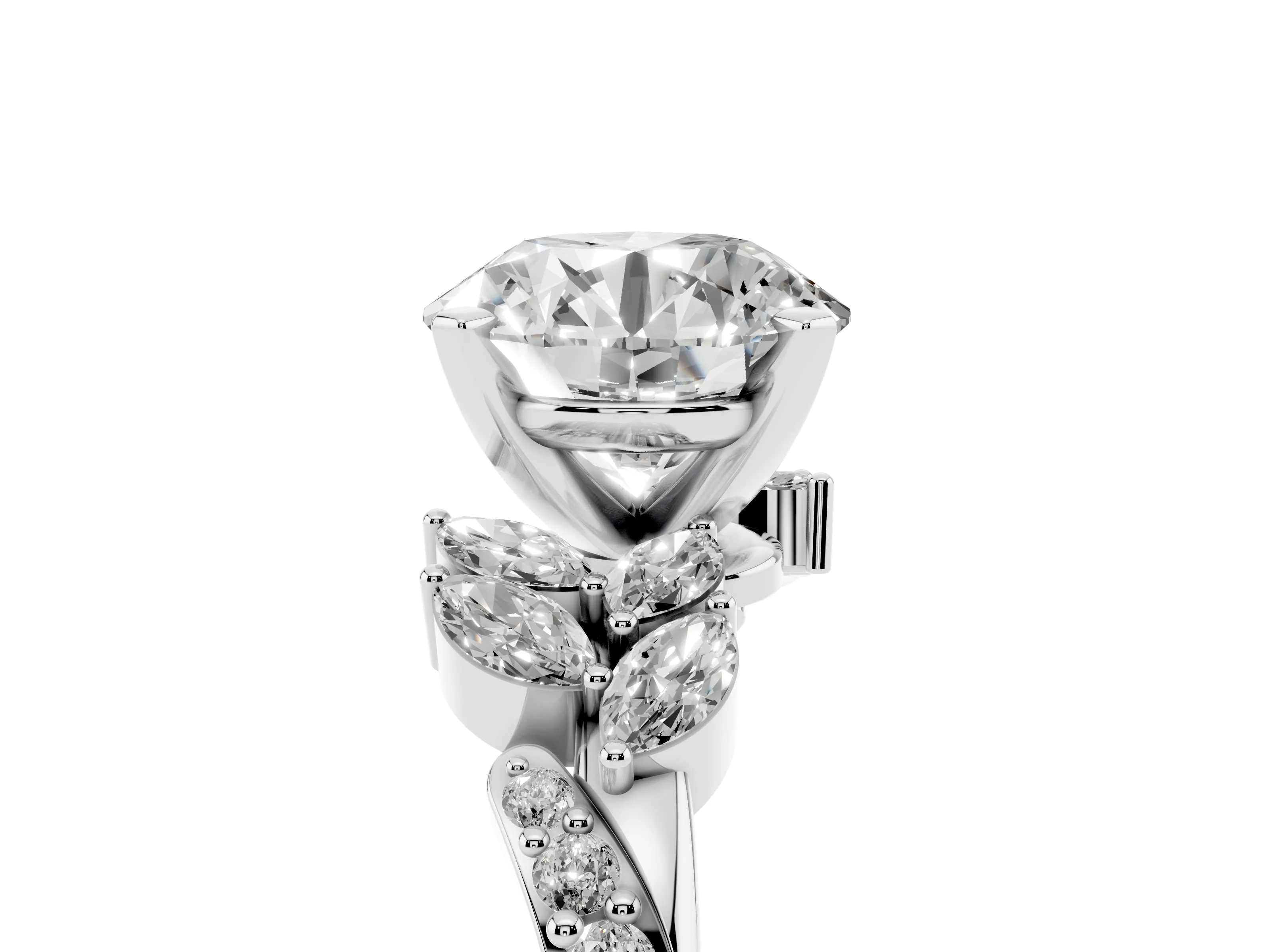 Round Cut Diamond Solitaire Ring Set in Silver with Marquise Twist Band and Prong Setting