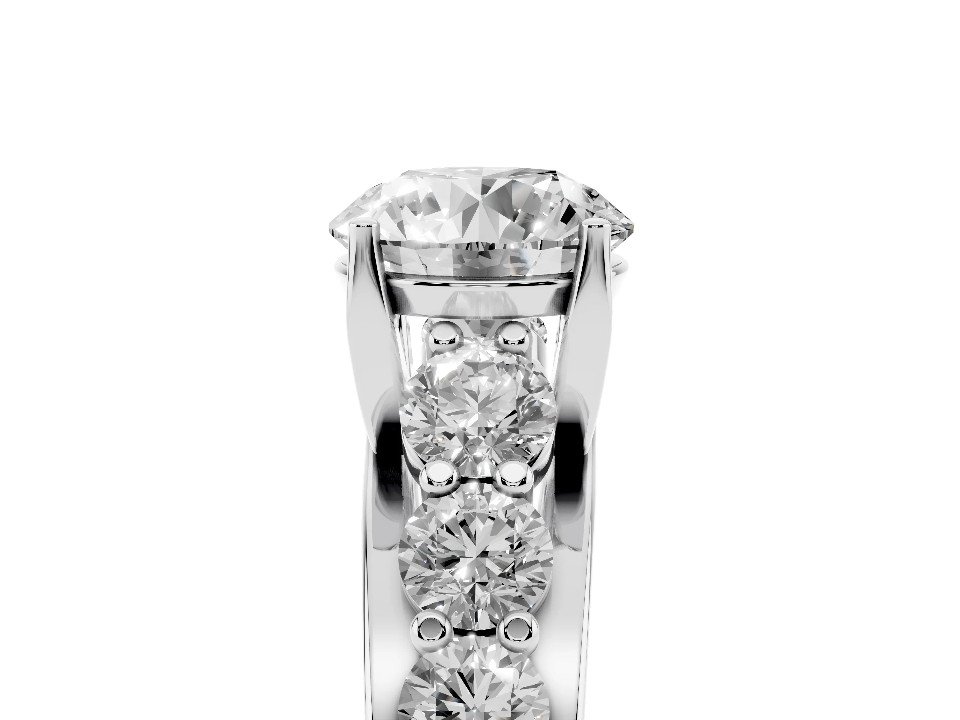 Round Cut Diamond Pavé Engagement Ring Set in Silver with Prong Setting
