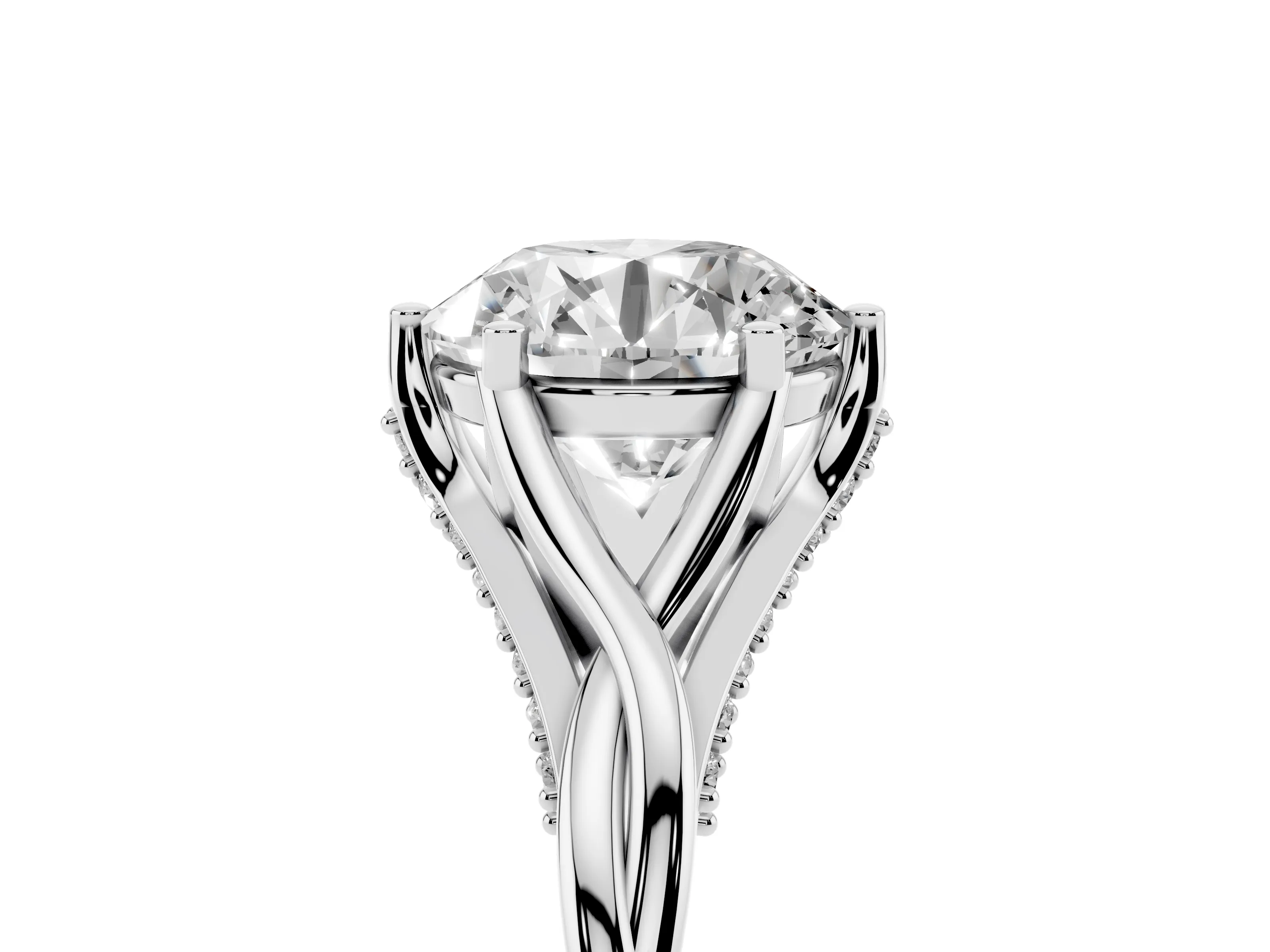 Round Cut Diamond Intertwined Twist Band Solitaire Ring Set in White gold with Prong Setting