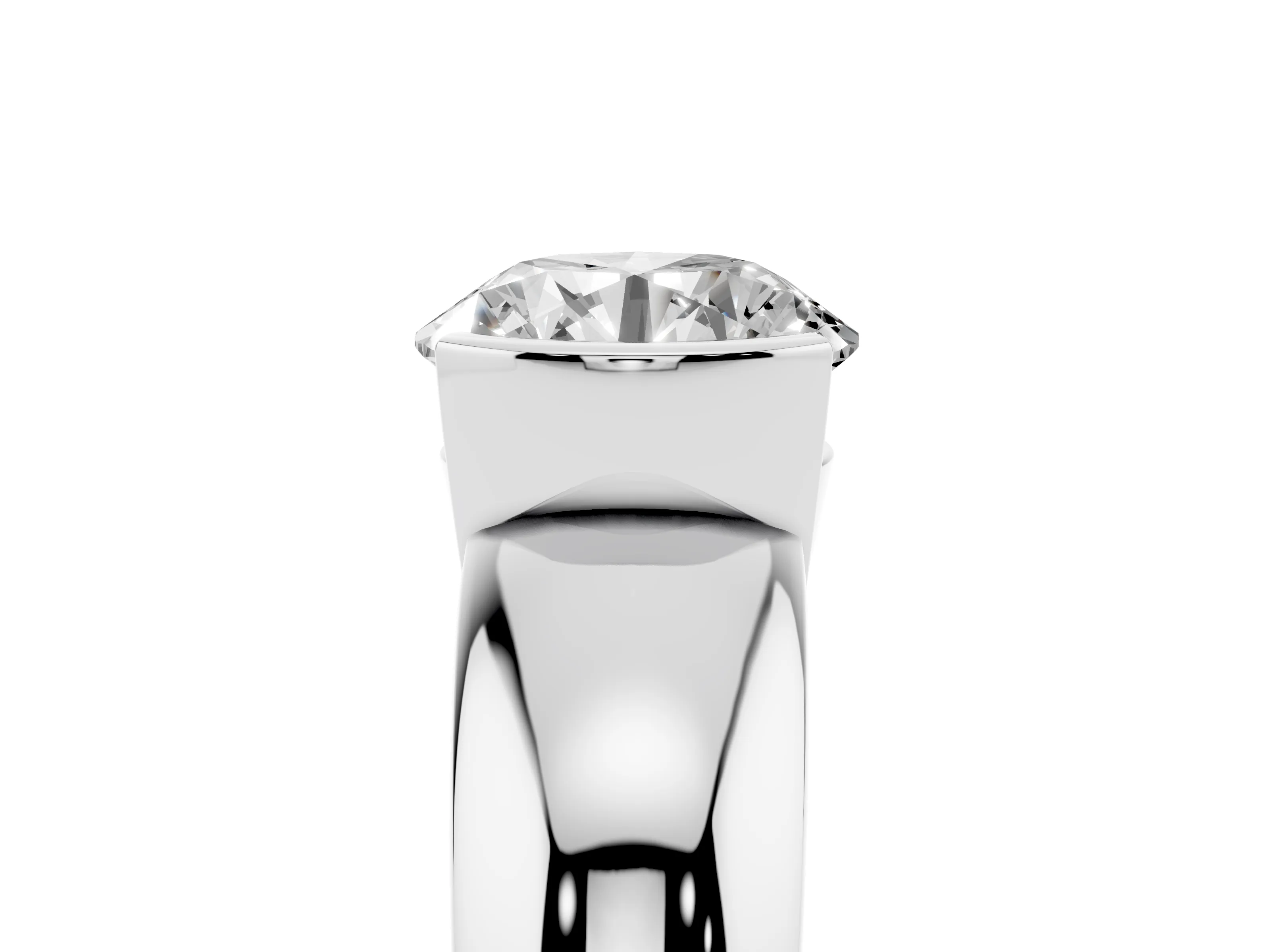 Round Cut Diamond Solitaire Tension Set Ring Set in Platinum with Wide Band