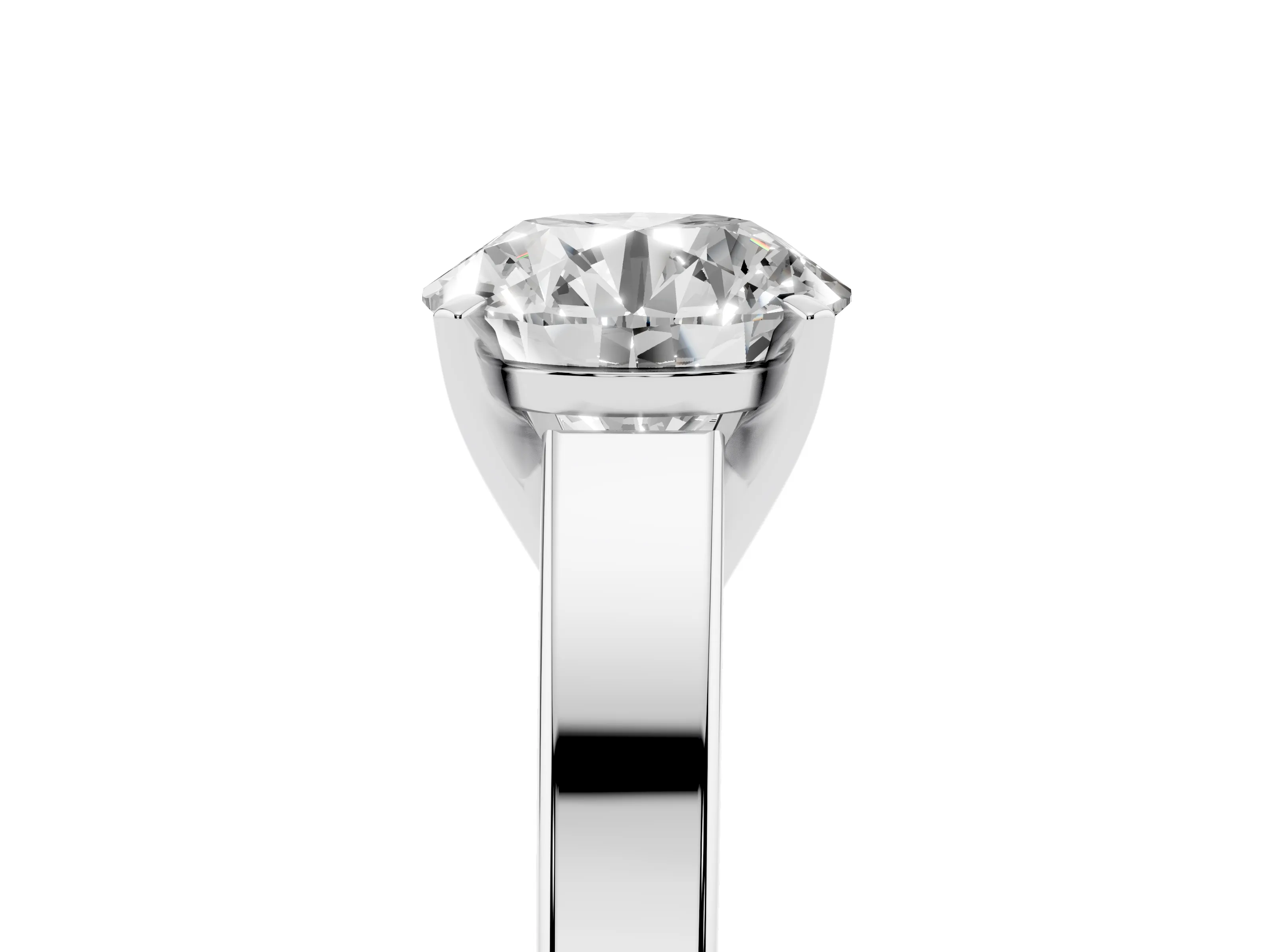 Round Cut Diamond Solitaire Engagement Ring Set in White gold with Prong Setting and Tapered Band