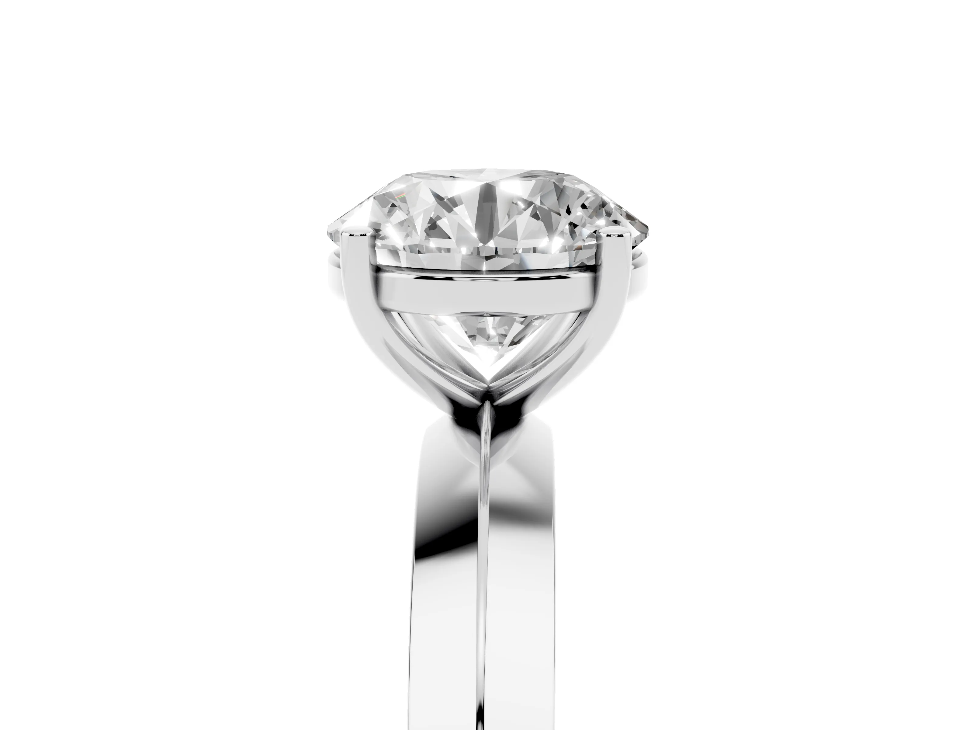 Round Cut Diamond Solitaire Engagement Ring Set in Platinum with Flat Band and Prong Setting