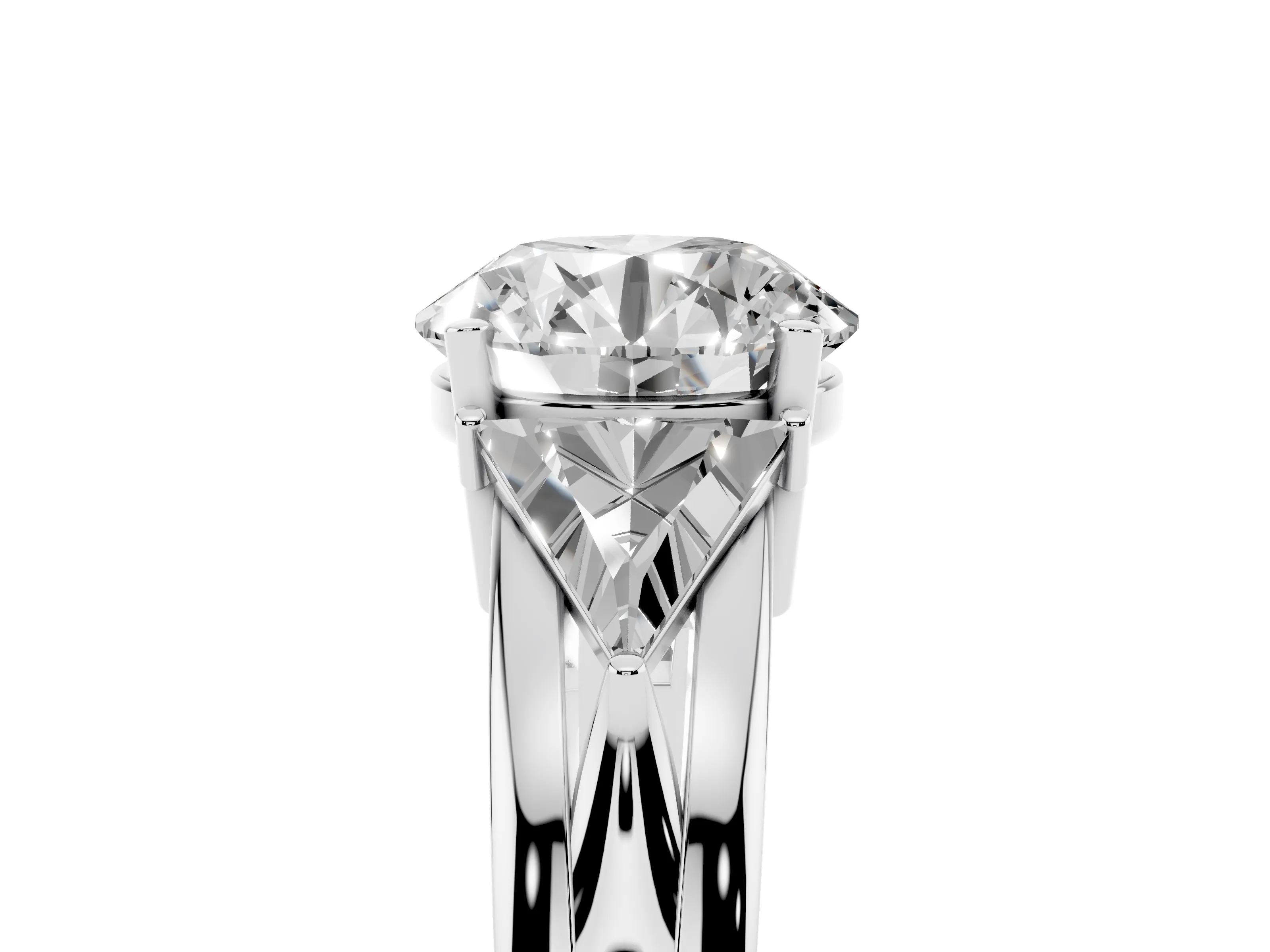 Round Cut Diamond Three-Stone Ring Set in Platinum with Trillion Side Stones and Split Shank