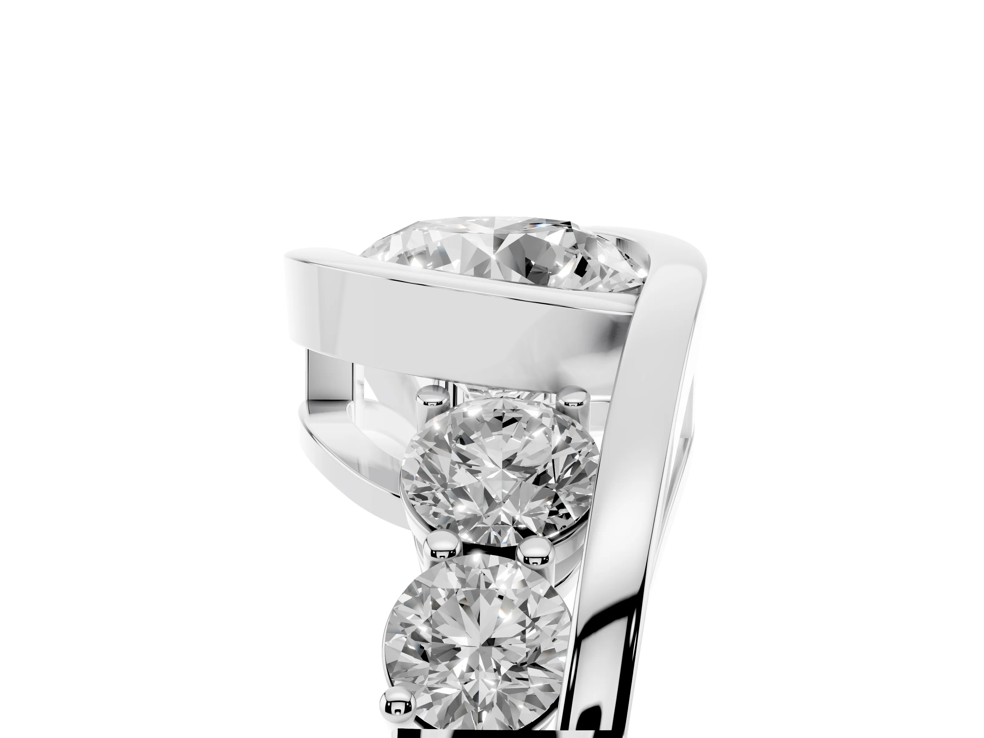 Round Cut Diamond Bezel Bypass Ring Set in Silver with Round Accents