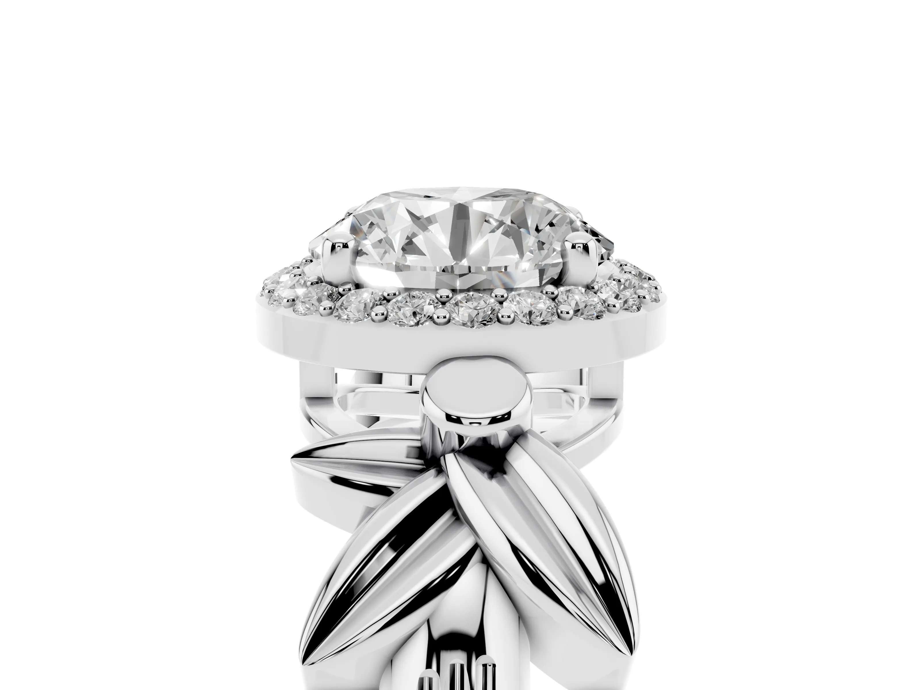 Round Cut Diamond Halo Floral Band Ring Set in Silver with Prong Setting