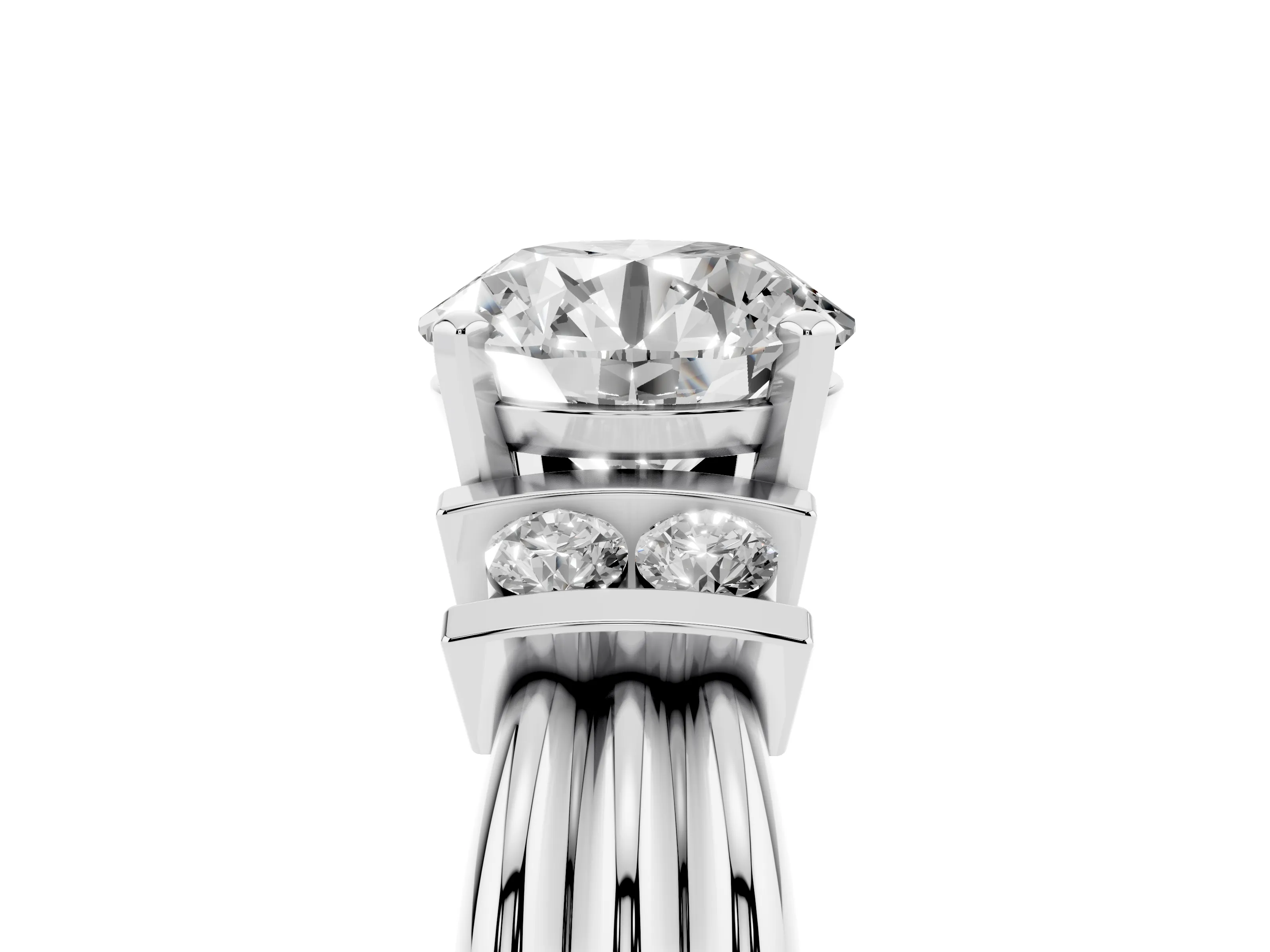 Three-Stone Round Cut Diamond Channel Set Ring Set in Silver with Bar Prongs