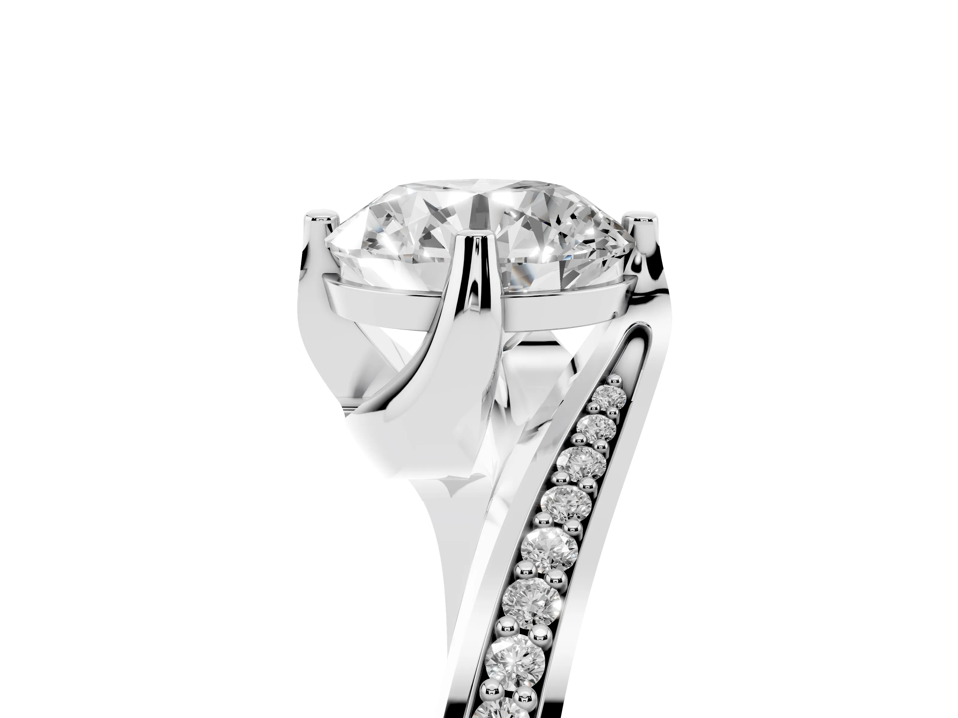 Round Cut Diamond Solitaire Ring Set in Platinum with Intertwined Pavé Twist Band