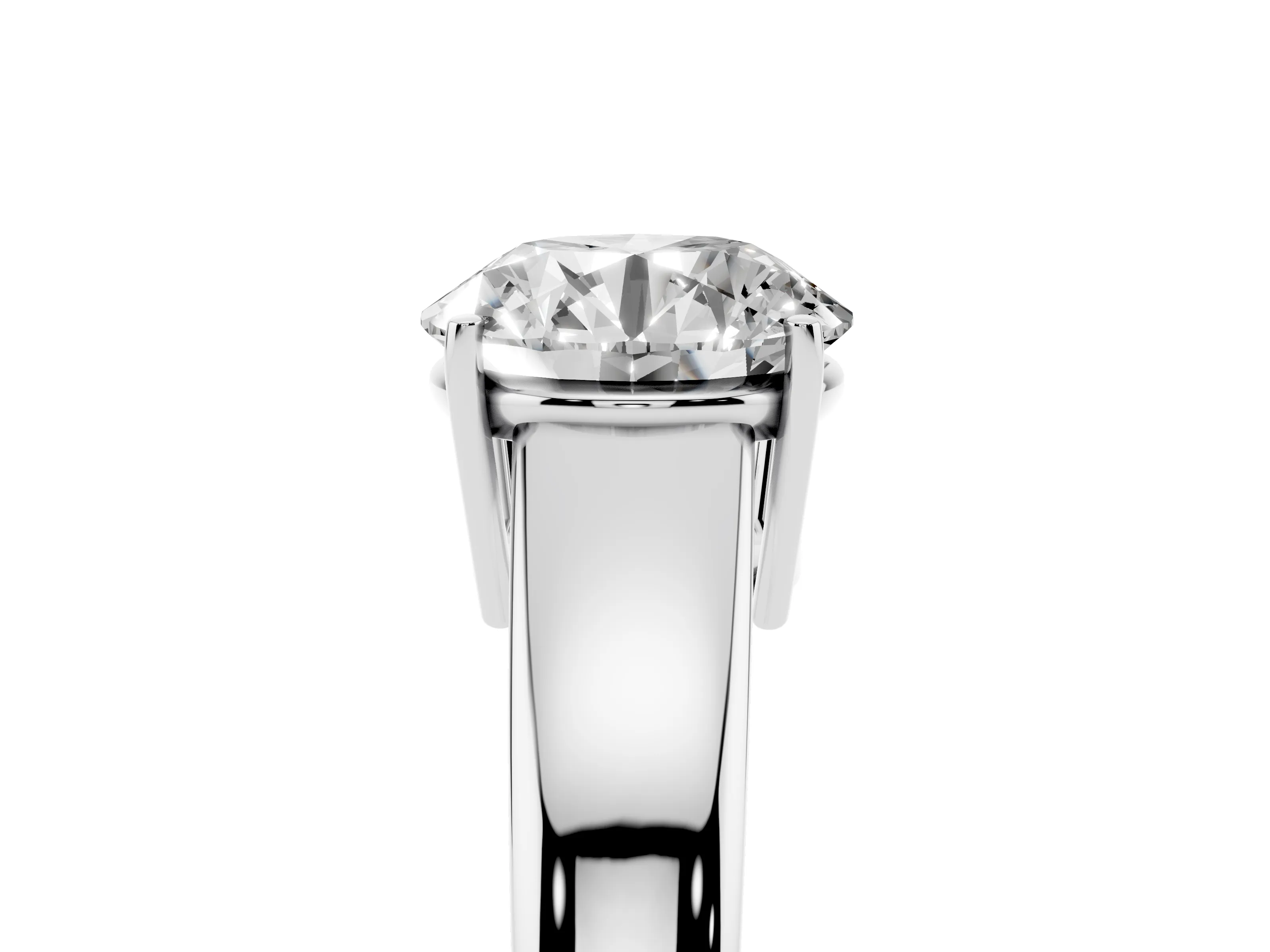 Round Cut Diamond Solitaire Ring Set in Silver with Tapered Band and Prong Setting