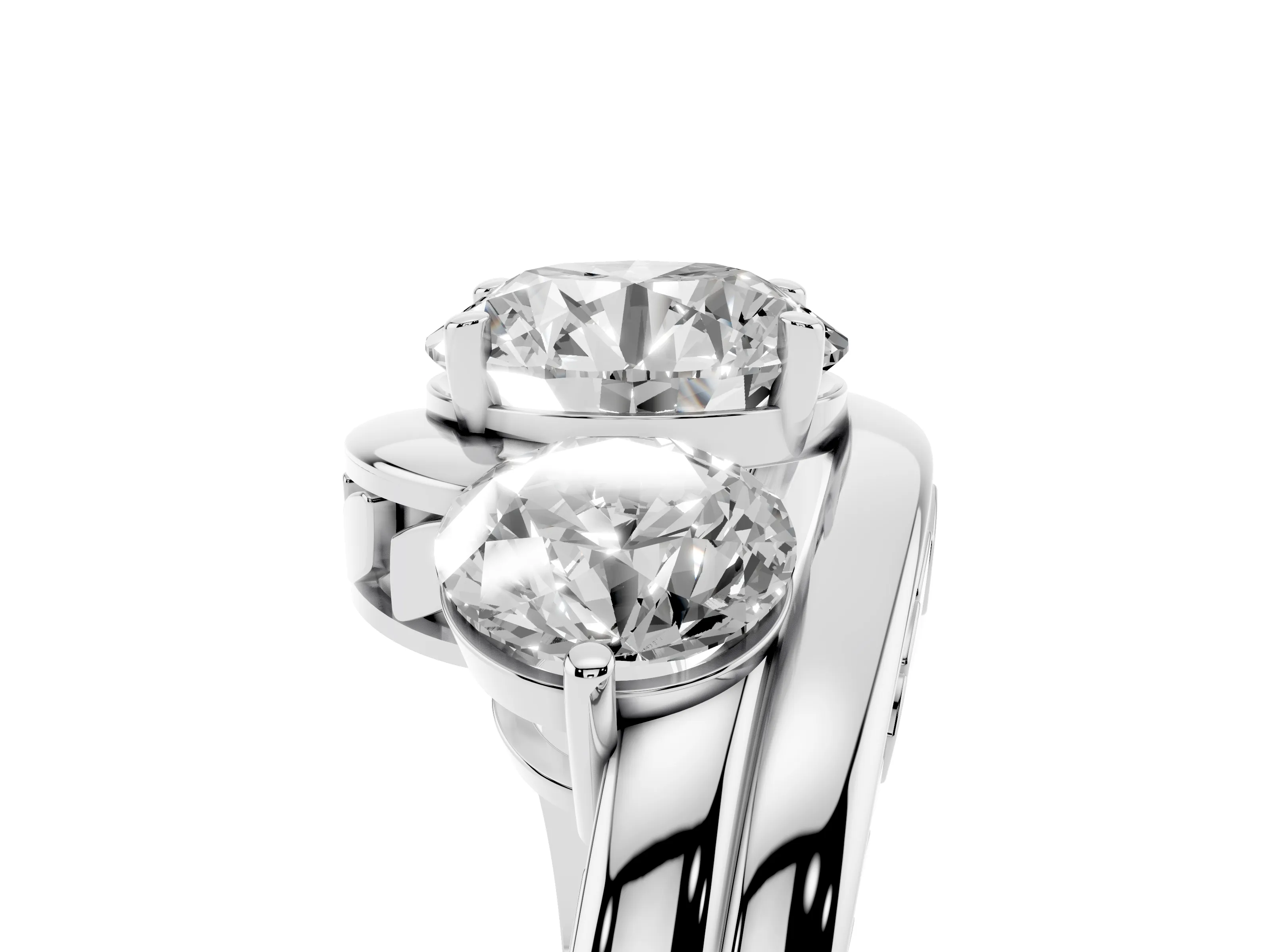 Round Cut Diamond Three-Stone Ring Set in Platinum with Plain Split Shank